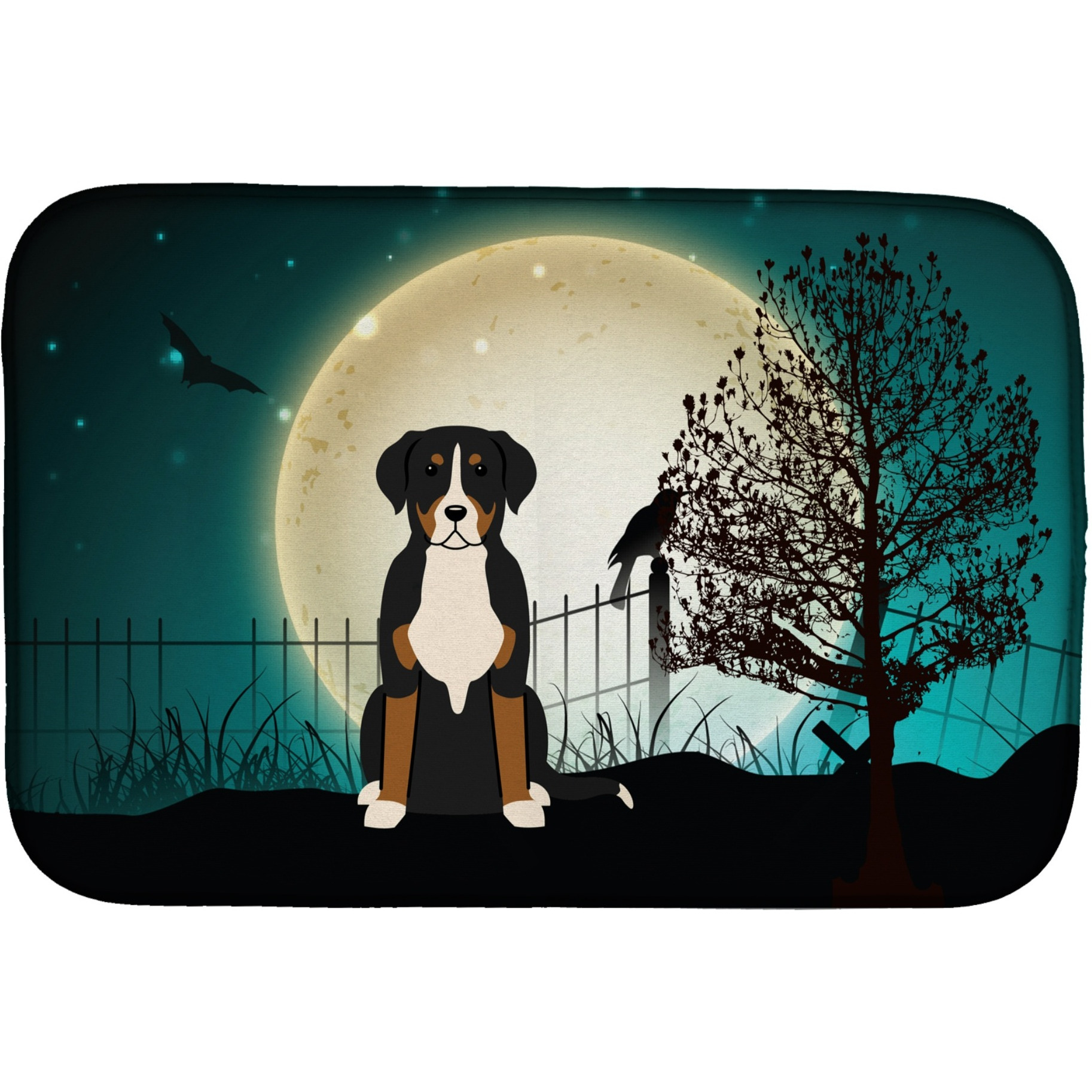 &quotCaroline's Treasures Halloween Scary Greater Swiss Mountain Dog Dish Drying Mat, 14"" x 21"""