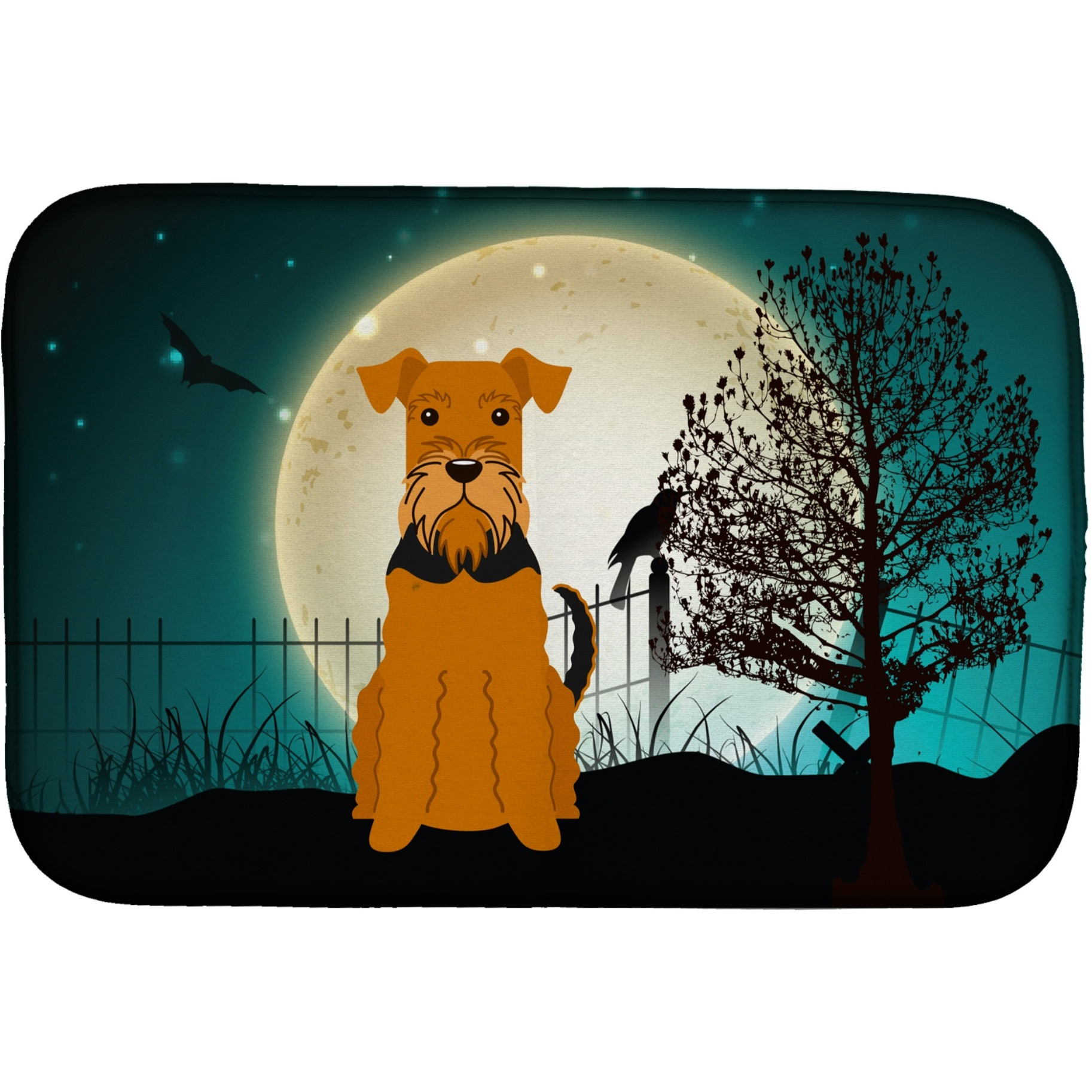 &quotCaroline's Treasures Halloween Scary Airedale Dish Drying Mat, 14"" x 21"""