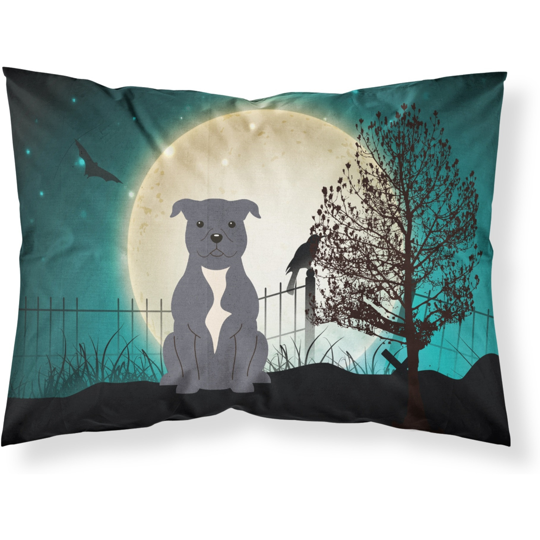 &quotCaroline's Treasures Halloween Scary Staffordshire Bull Terrier Blue Fabric Standard Pillowcase BB2236PILLOWCASE, Multicolor"