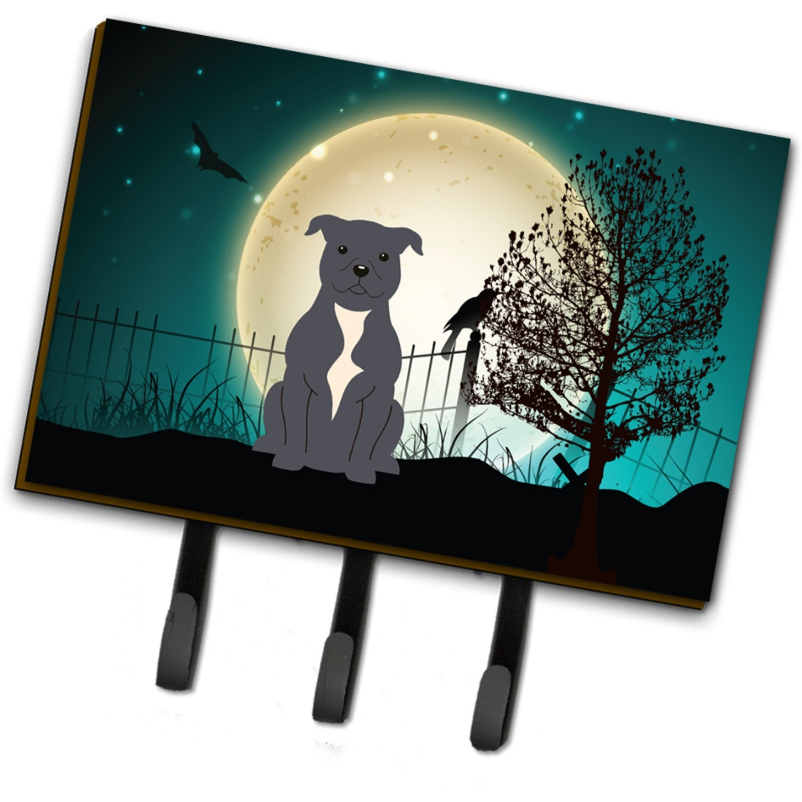 &quotCaroline's Treasures Halloween Scary Staffordshire Bull Terrier Blue Leash or Key Holder BB2236TH68, Triple, Multicolor"