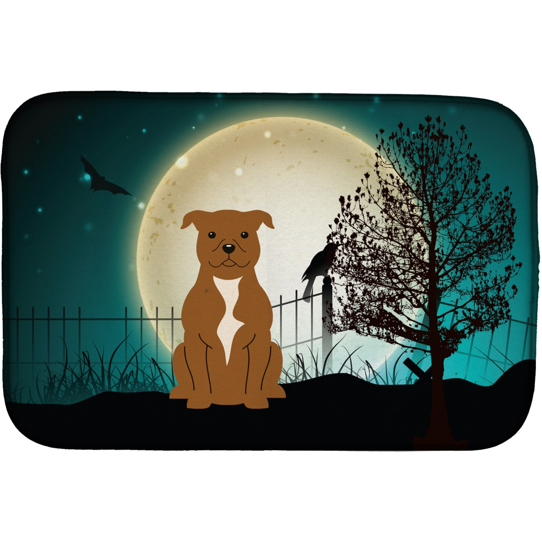 &quotCaroline's Treasures Halloween Scary Staffordshire Bull Terrier Dish Drying Mat, 14"" x 21"""