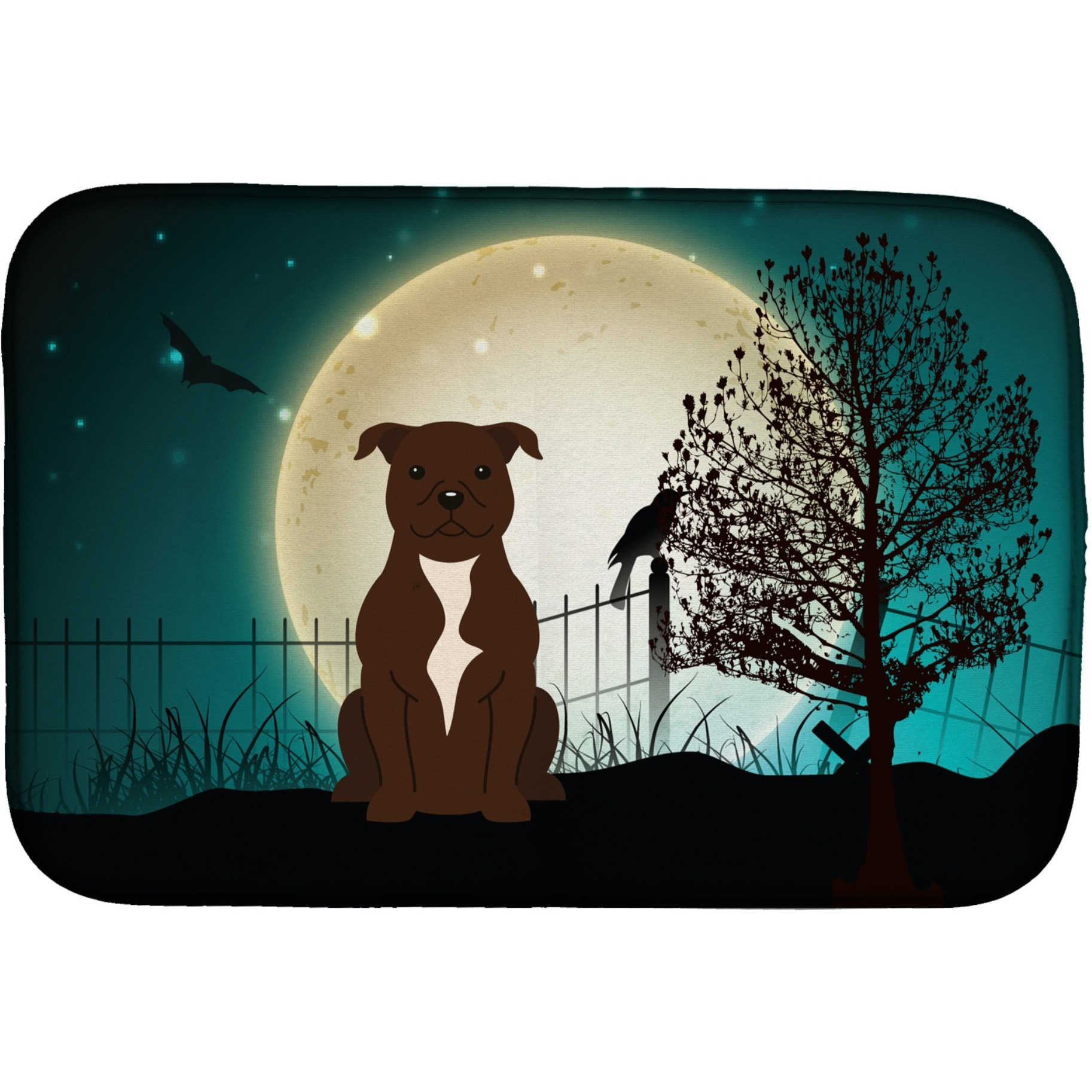 &quotCaroline's Treasures Halloween Scary Staffordshire Bull Terrier Chocolate Dish Drying Mat, 14"" x 21"""