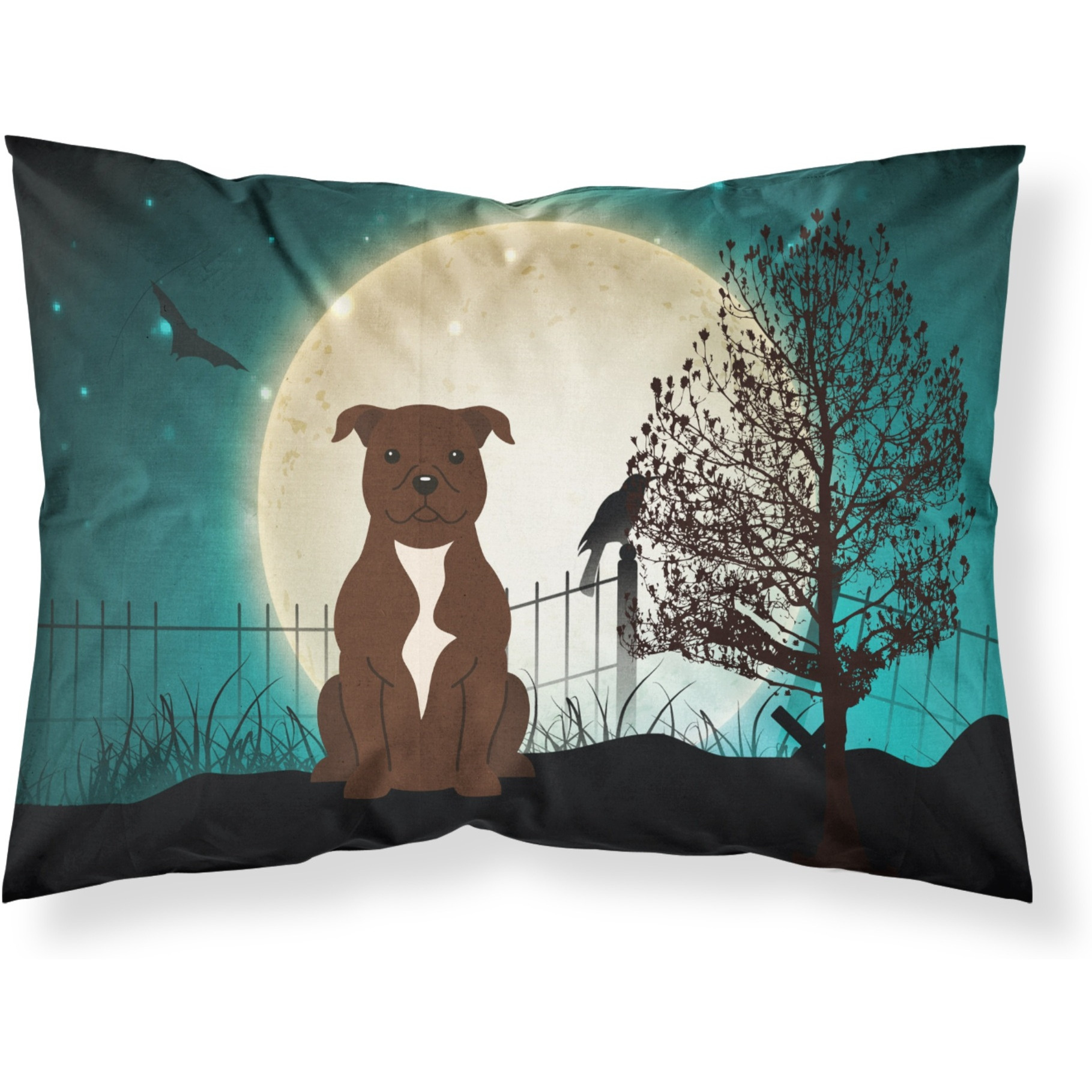 &quotCaroline's Treasures Halloween Scary Staffordshire Bull Terrier Chocolate Fabric Standard Pillowcase BB2238PILLOWCASE, Multicolor"