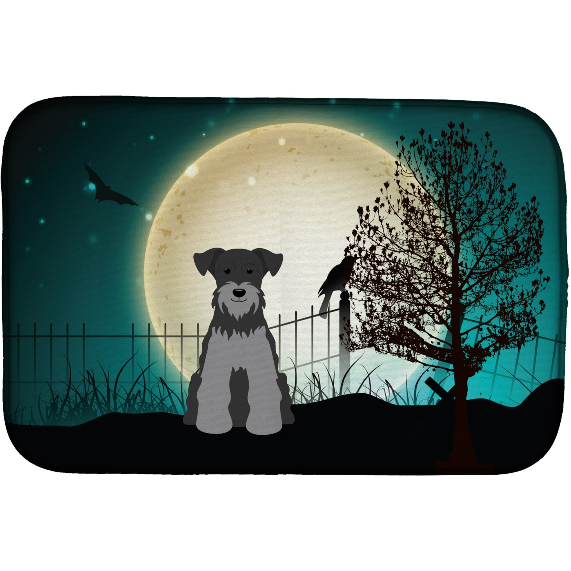 &quotCaroline's Treasures Halloween Scary Miniature Schnauzer Black Silver Dish Drying Mat, 14"" x 21"""
