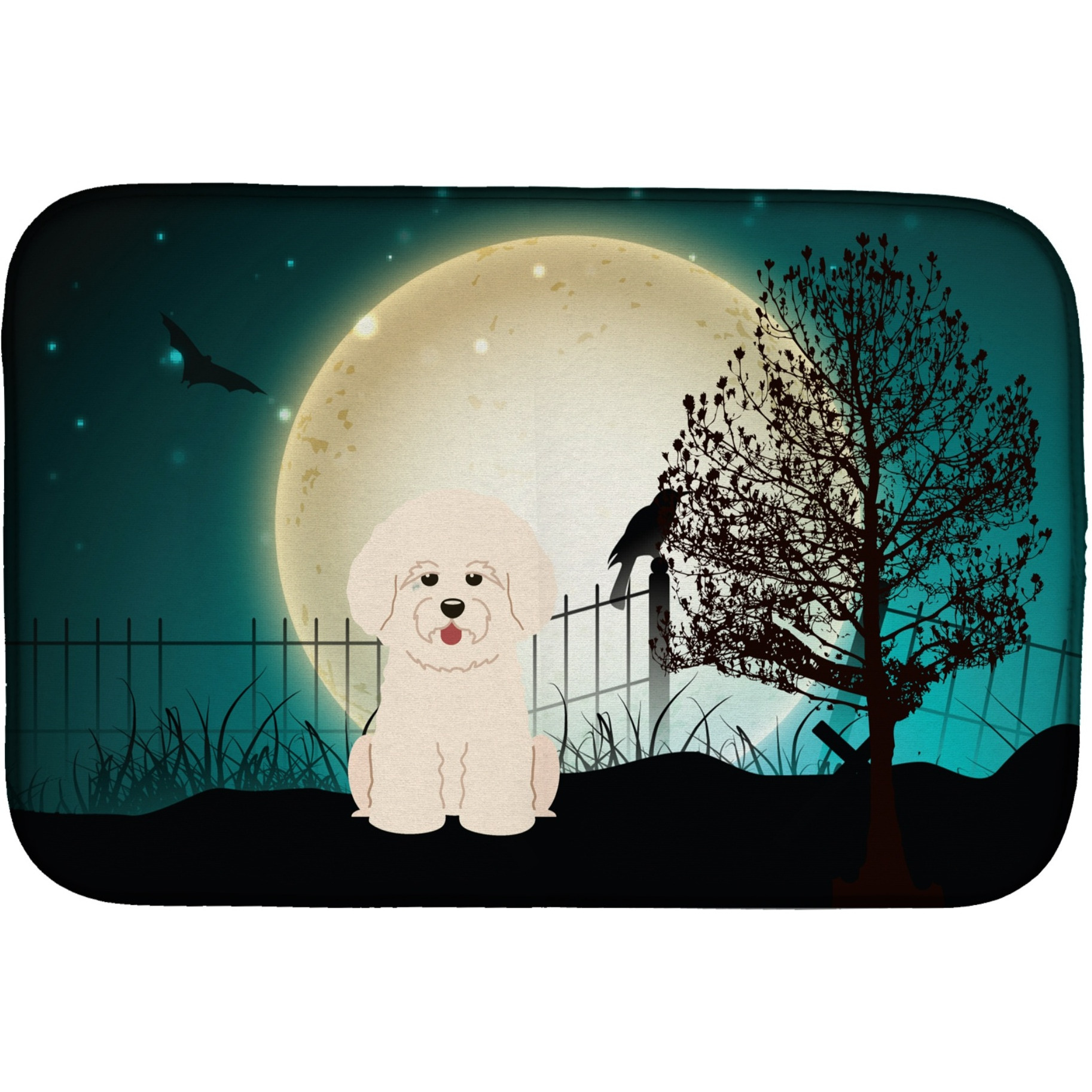&quotCaroline's Treasures Halloween Scary Bichon Frise Dish Drying Mat, 14"" x 21"""