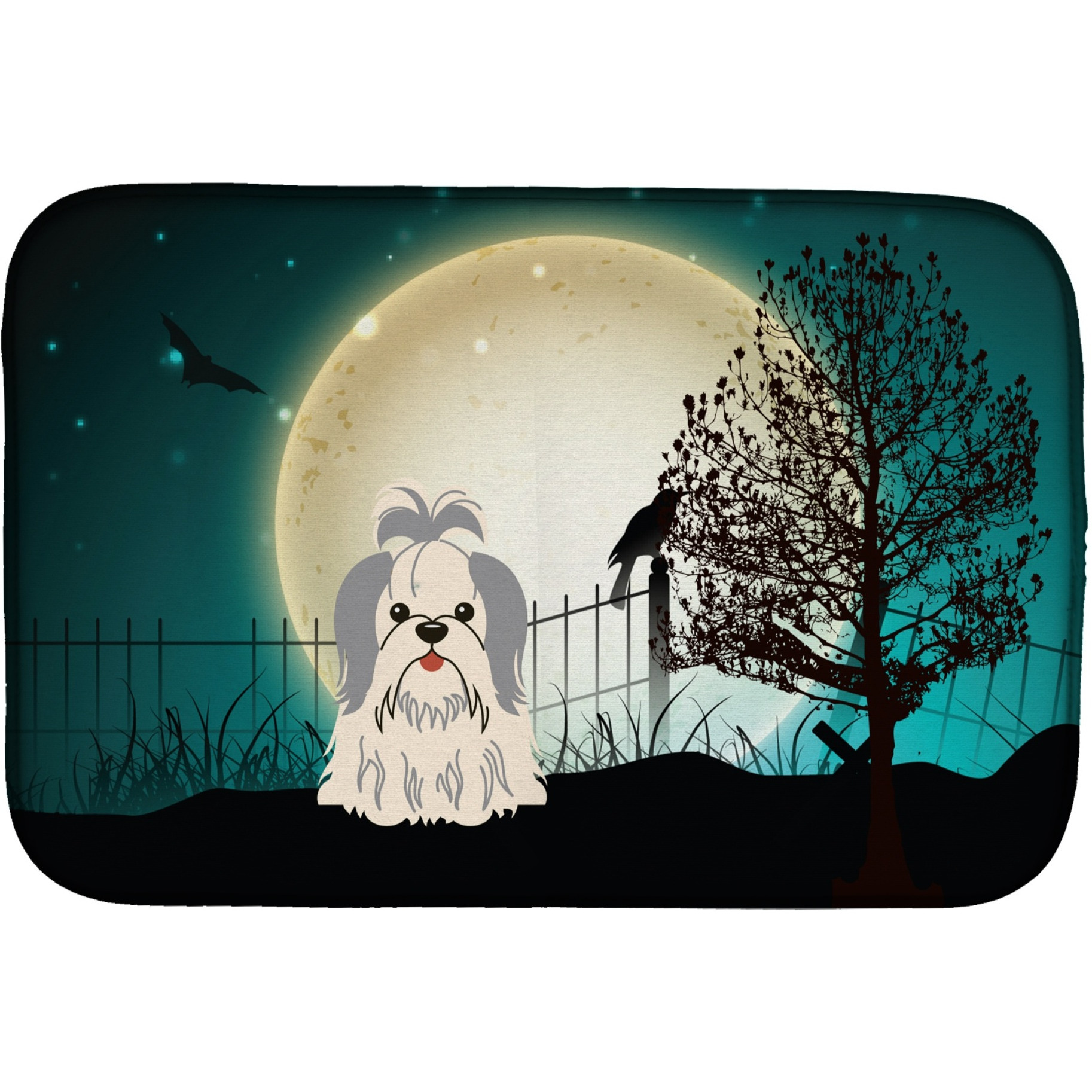 &quotCaroline's Treasures Halloween Scary Shih Tzu Silver White Dish Drying Mat, 14"" x 21"""