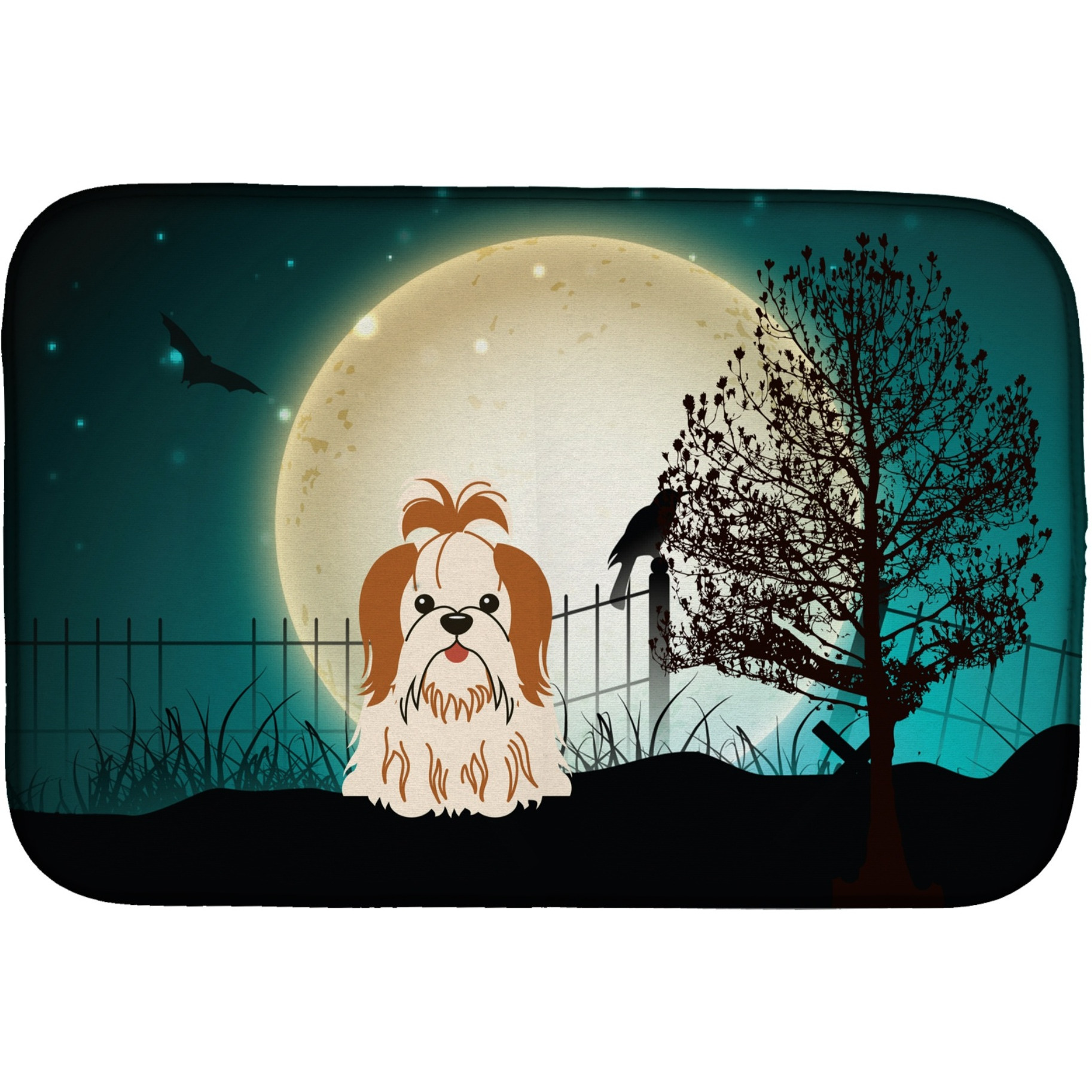 &quotCaroline's Treasures Halloween Scary Shih Tzu Red White Dish Drying Mat, 14"" x 21"""