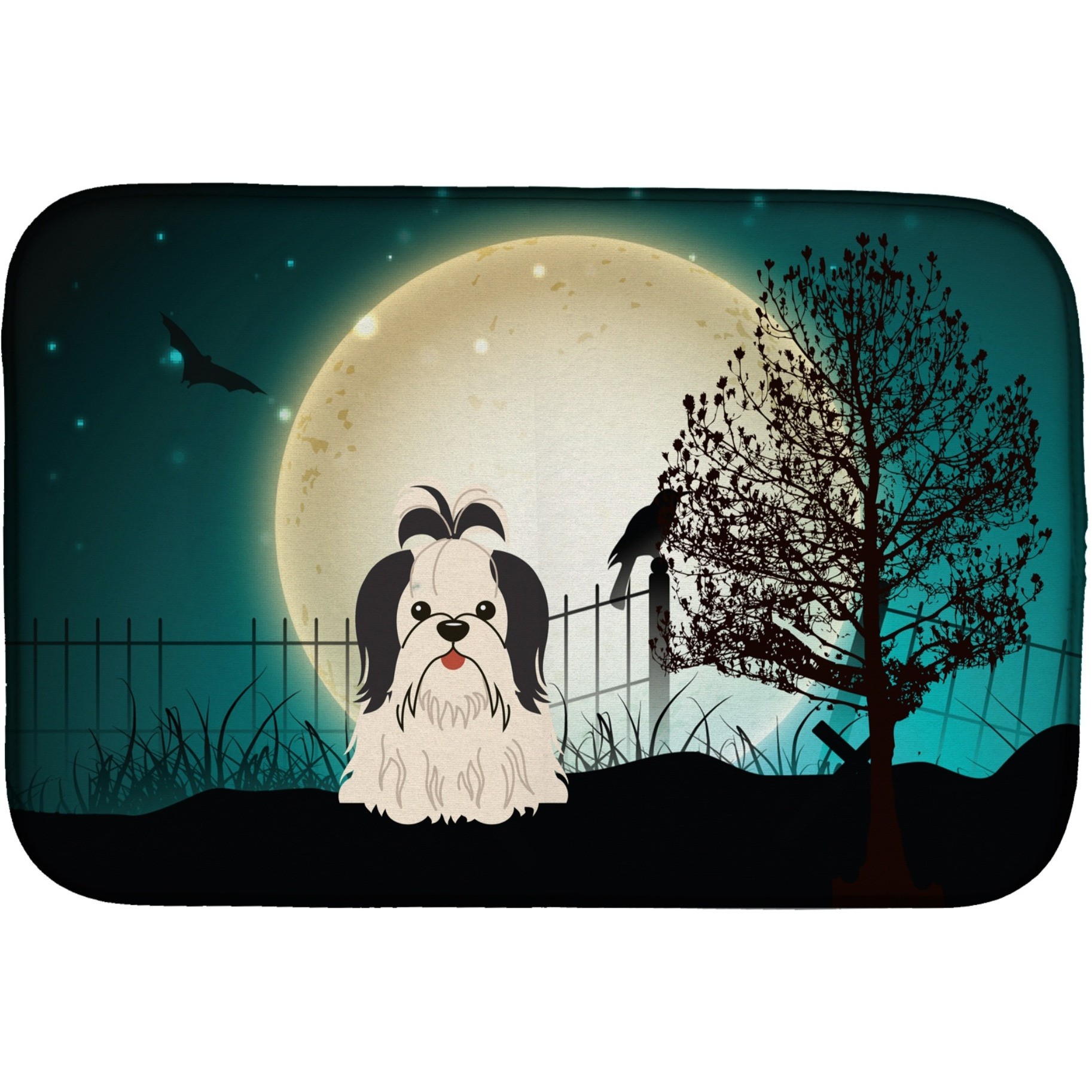 &quotCaroline's Treasures Halloween Scary Shih Tzu Black White Dish Drying Mat, 14 X 21"