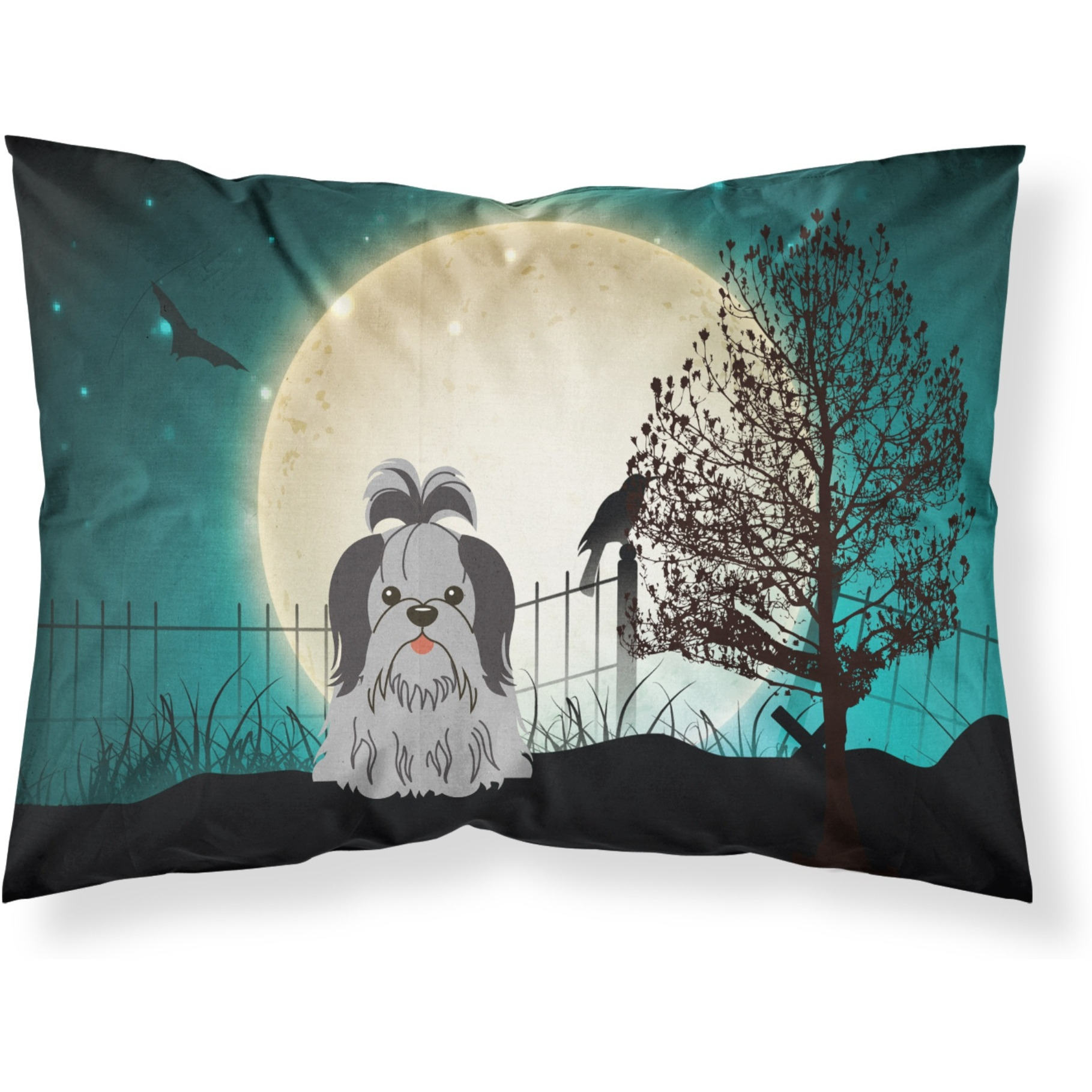 &quotCaroline's Treasures Halloween Scary Shih Tzu Black Silver Fabric Standard Pillowcase BB2279PILLOWCASE, Multicolor"