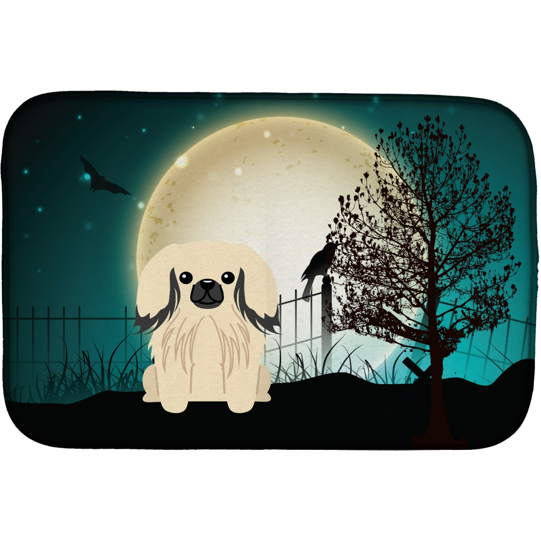 &quotCaroline's Treasures Halloween Scary Pekingese Cream Dish Drying Mat, 14"" x 21"""