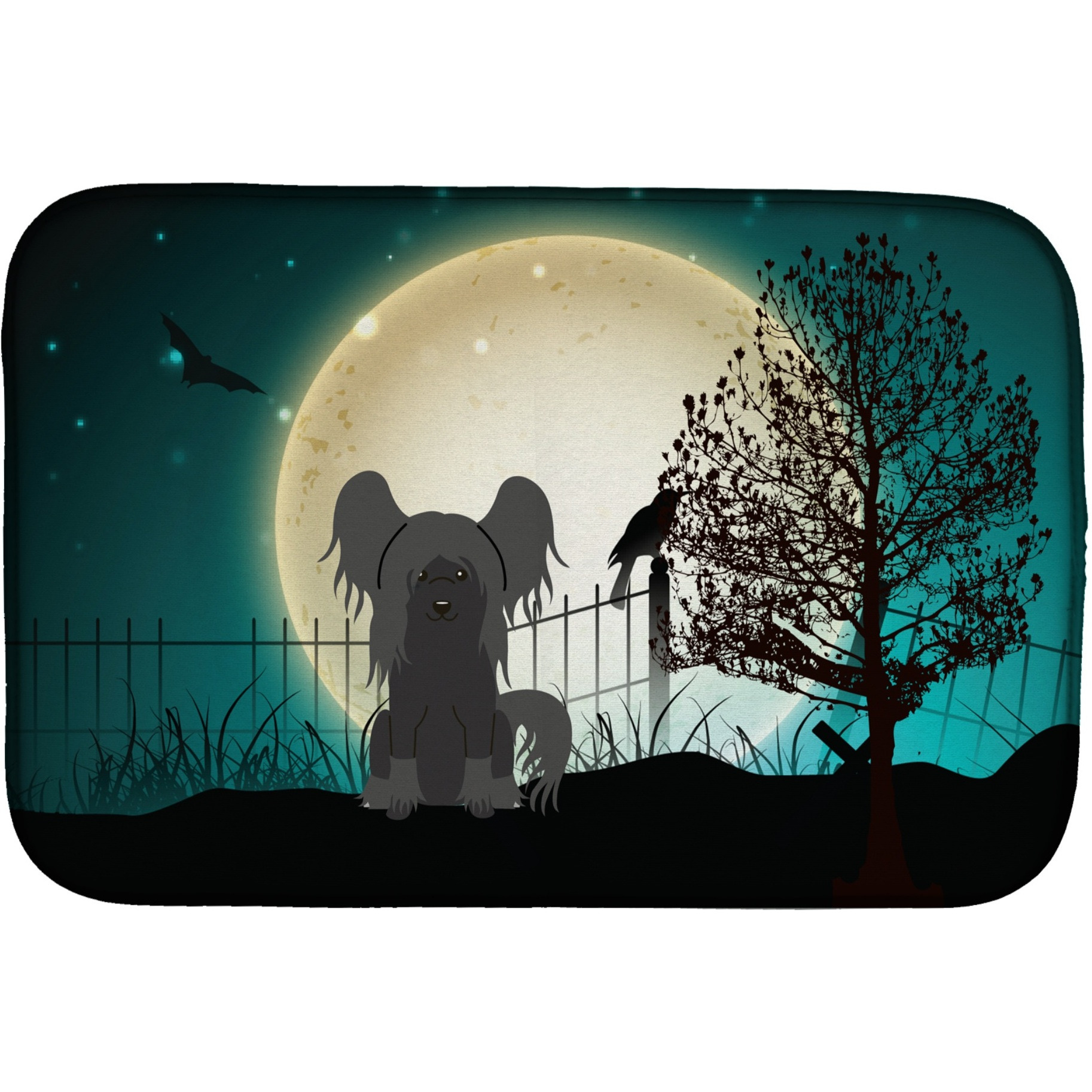 &quotCaroline's Treasures Halloween Scary Chinese Crested Black Dish Drying Mat, 14"" x 21"""