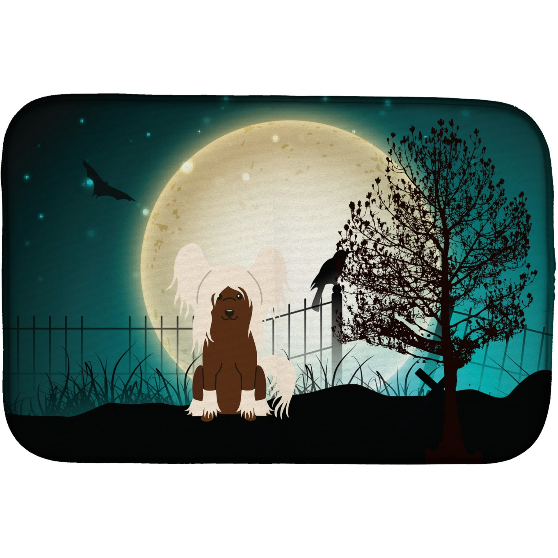 &quotCaroline's Treasures Halloween Scary Chinese Crested Cream Dish Drying Mat, 14"" x 21"""