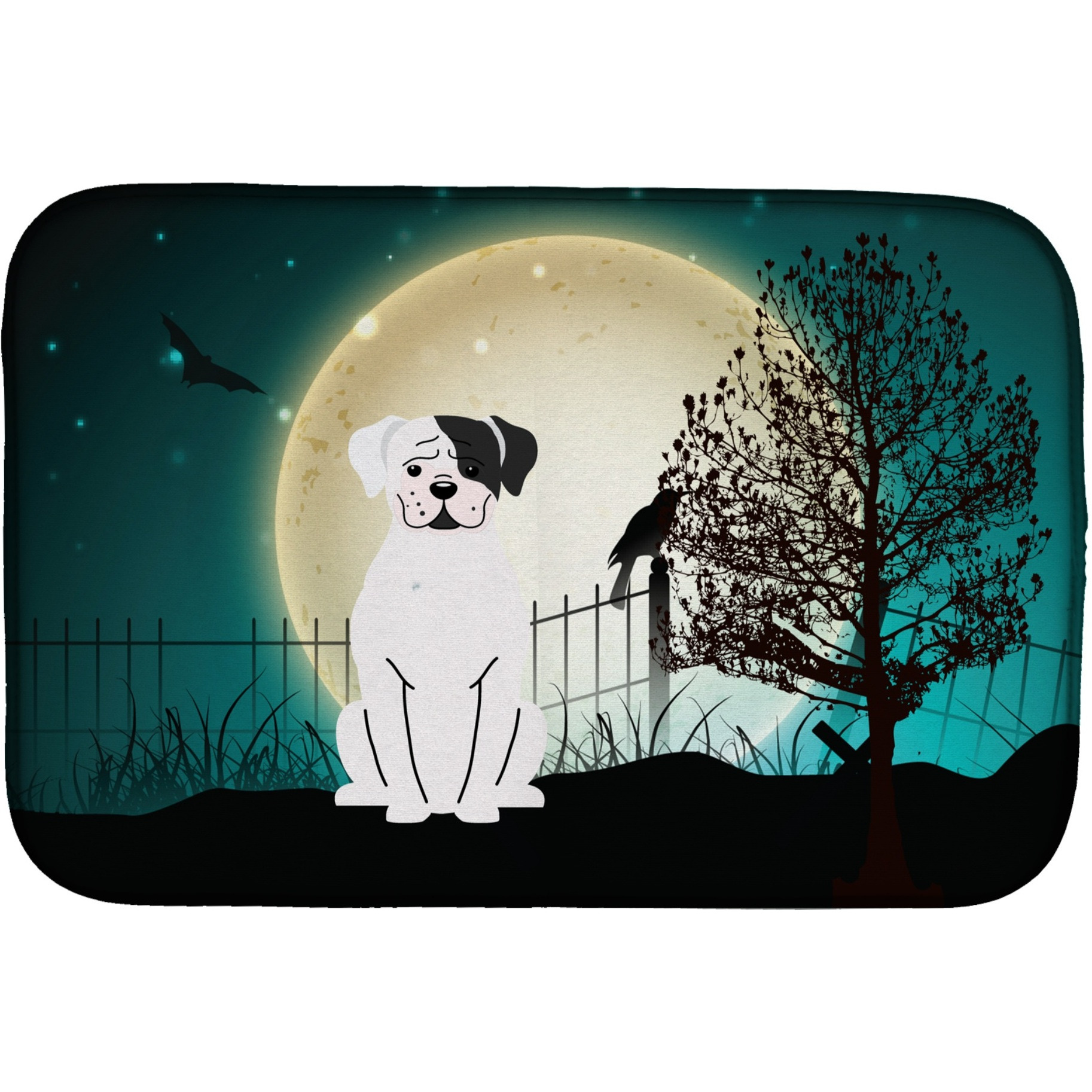&quotCaroline's Treasures Halloween Scary White Boxer Cooper Dish Drying Mat, 14 x 21"