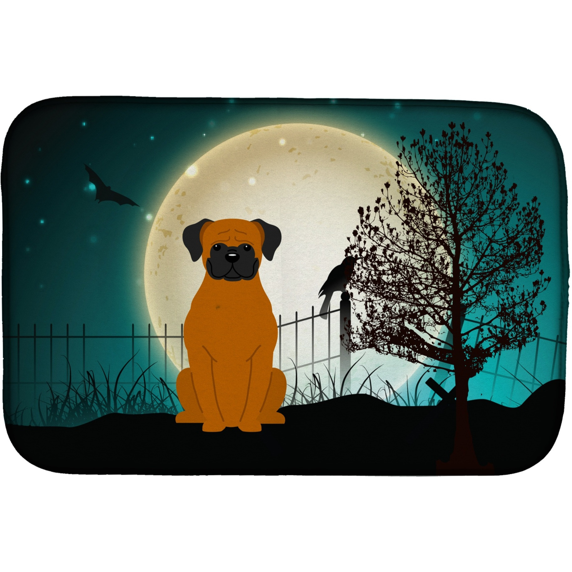 &quotCaroline's Treasures Halloween Scary Fawn Boxer Dish Drying Mat, 14"" x 21"""