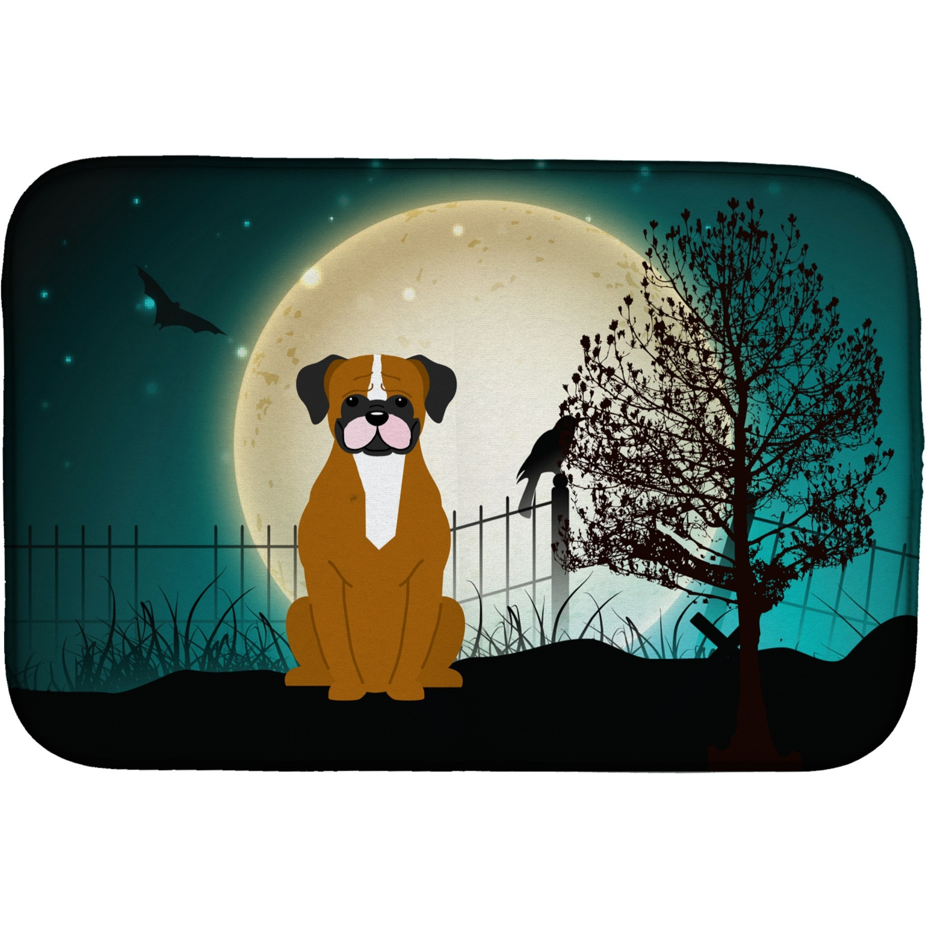 &quotCaroline's Treasures Halloween Scary Flashy Fawn Boxer Dish Drying Mat, 14"" x 21"""