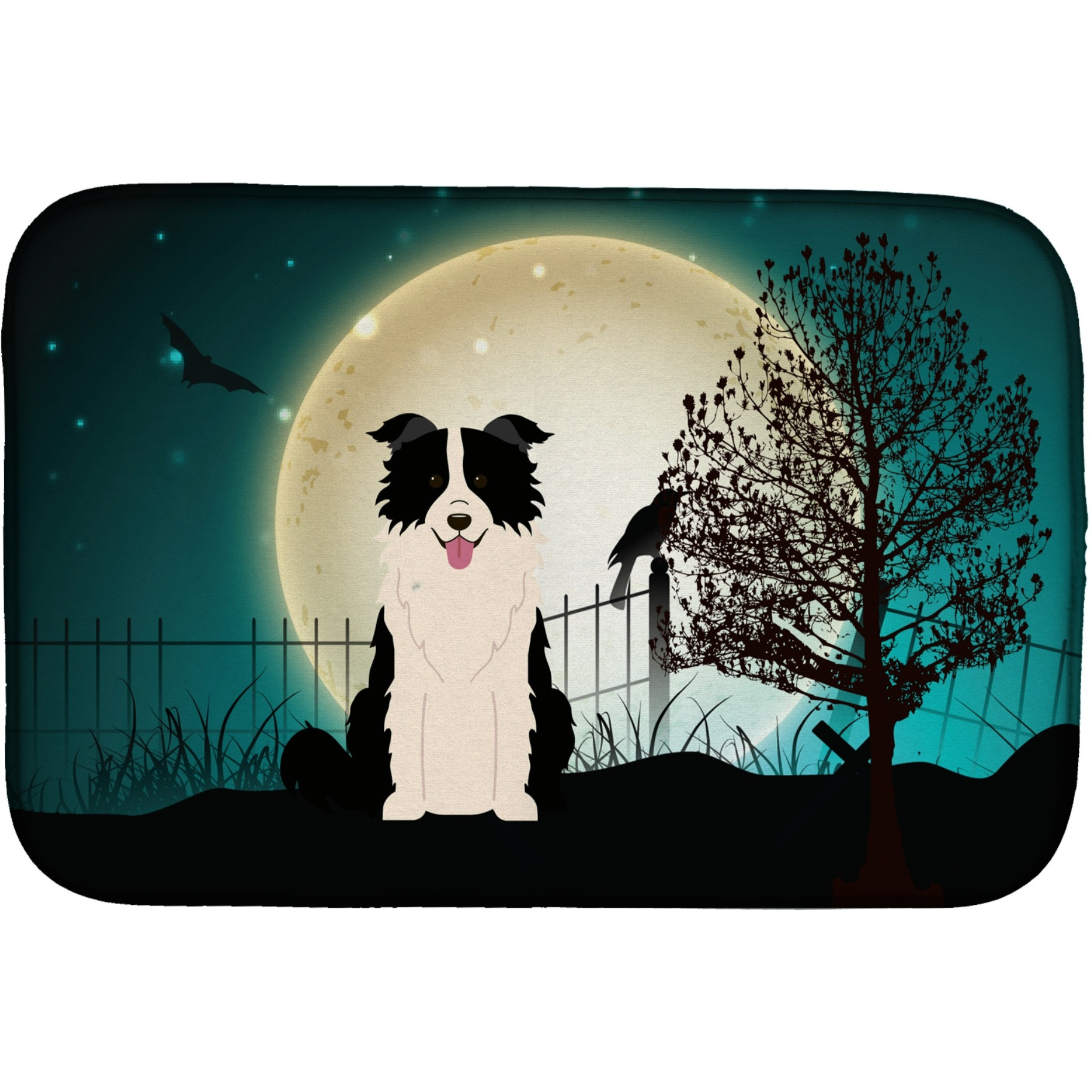 &quotCaroline's Treasures Halloween Scary Border Collie Dish Drying Mat, 14"" x 21"""