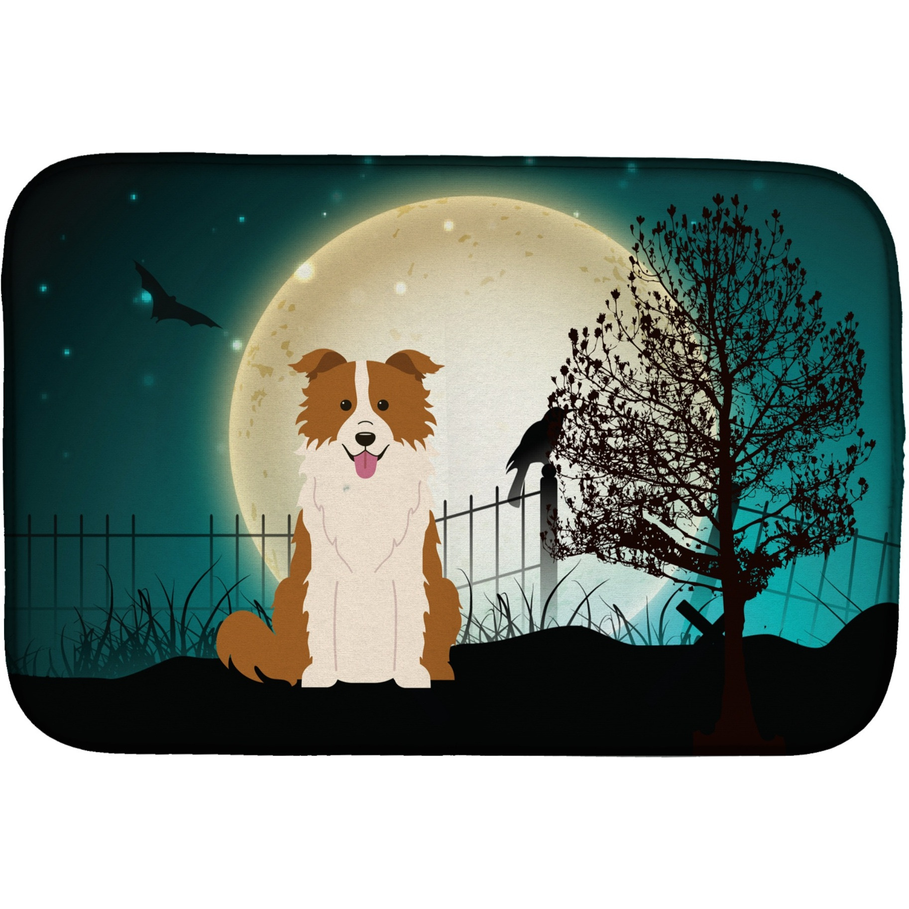 &quotCaroline's Treasures Halloween Scary Border Collie Red White Dish Drying Mat, 14"" x 21"""