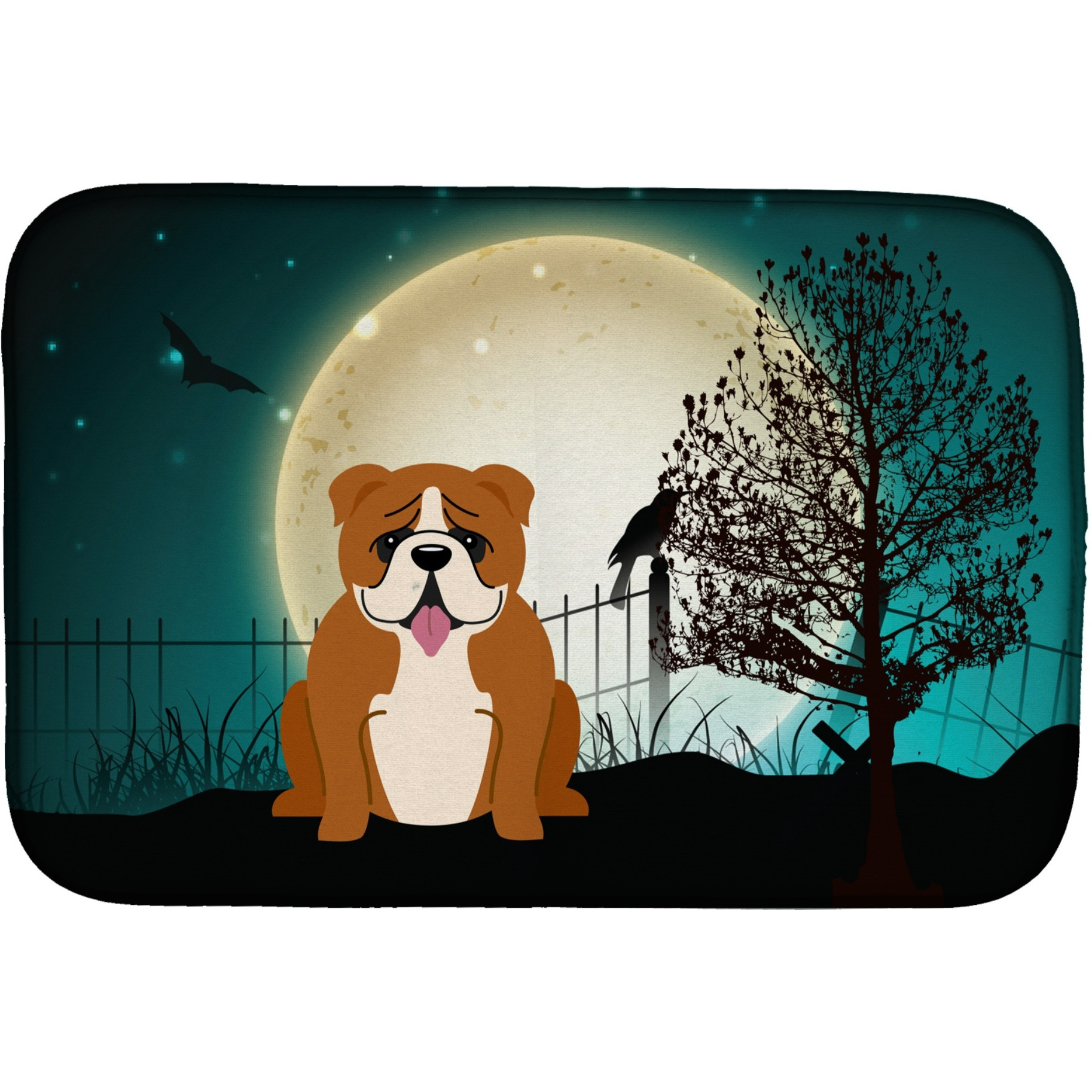 &quotCaroline's Treasures Halloween Scary English Bulldog Red White Dish Drying Mat, 14 x 21"