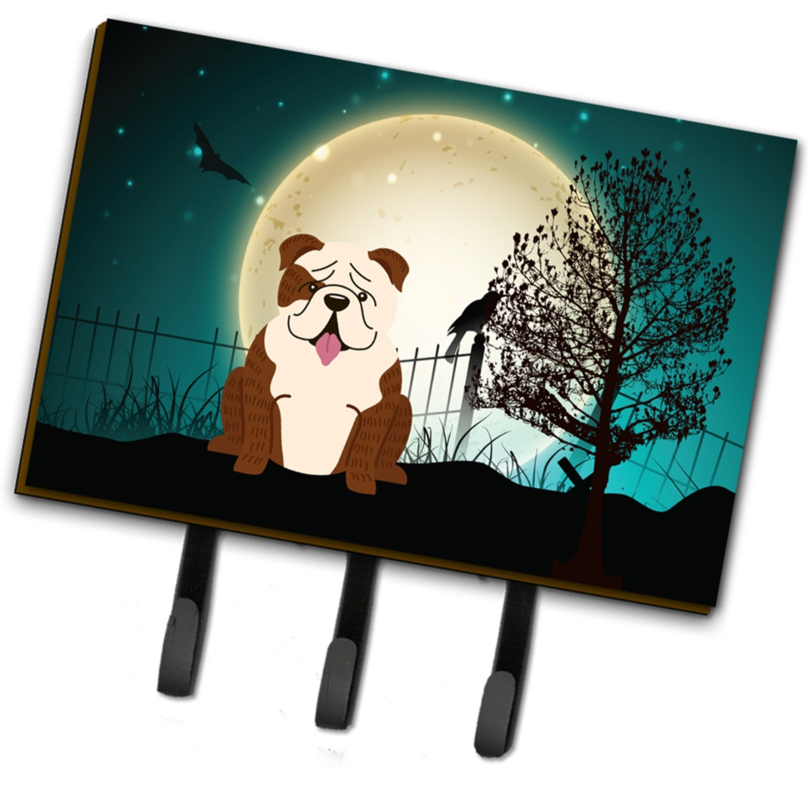 &quotCaroline's Treasures Halloween Scary English Bulldog Brindle White Leash or Key Holder BB2311TH68, Triple"