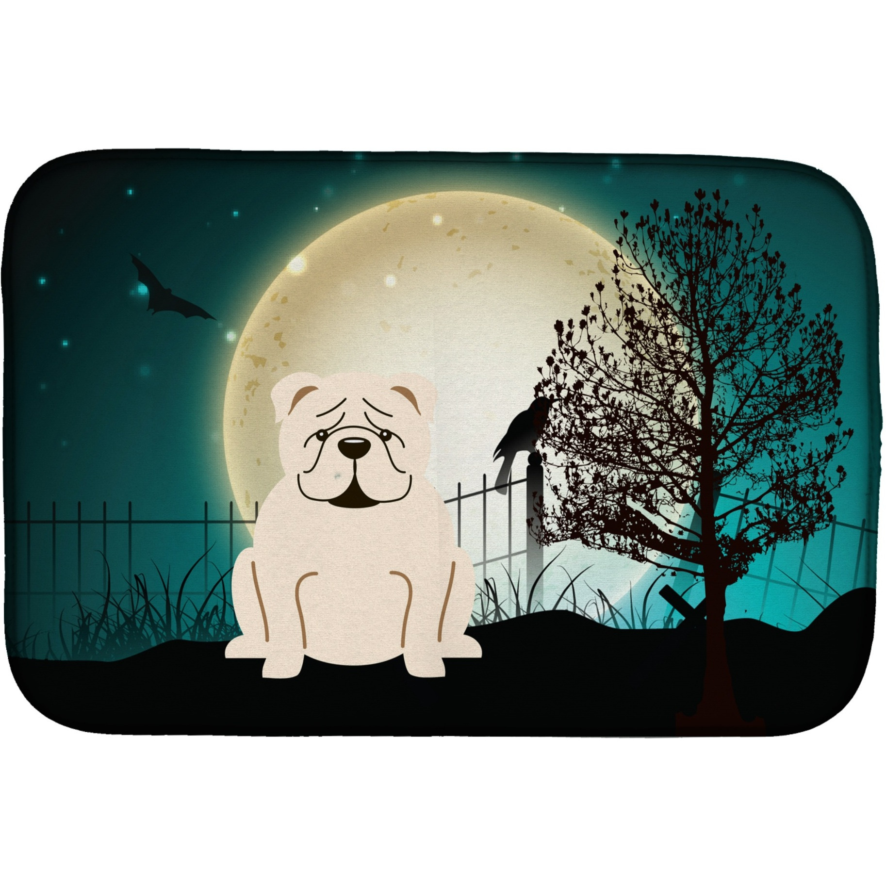 &quotCaroline's Treasures Halloween Scary English Bulldog White Dish Drying Mat, 14"" x 21"""
