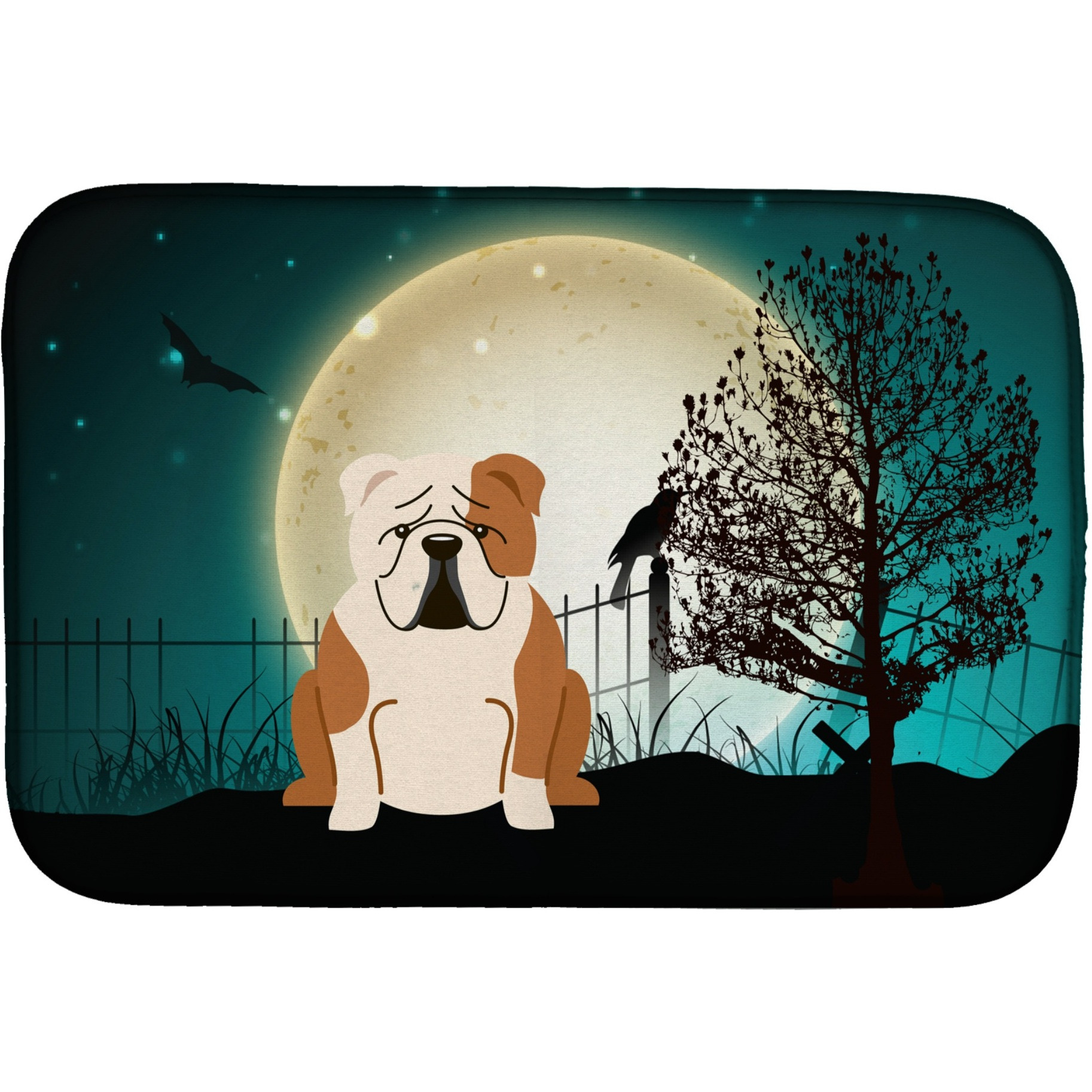 &quotCaroline's Treasures Halloween Scary English Bulldog Fawn White Dish Drying Mat, 14"" x 21"""