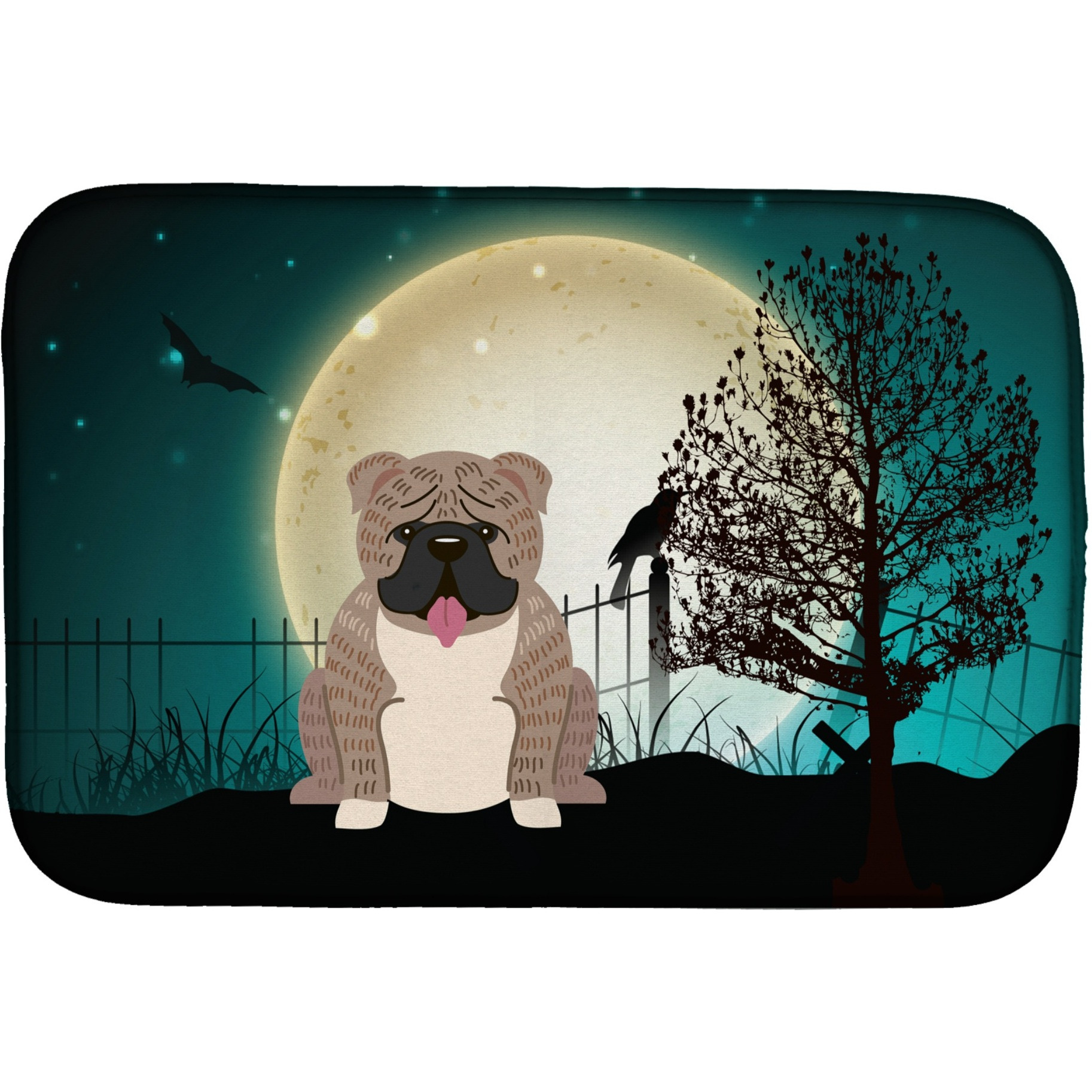 &quotCaroline's Treasures Halloween Scary English Bulldog Grey Brindle Dish Drying Mat, 14"" x 21"""