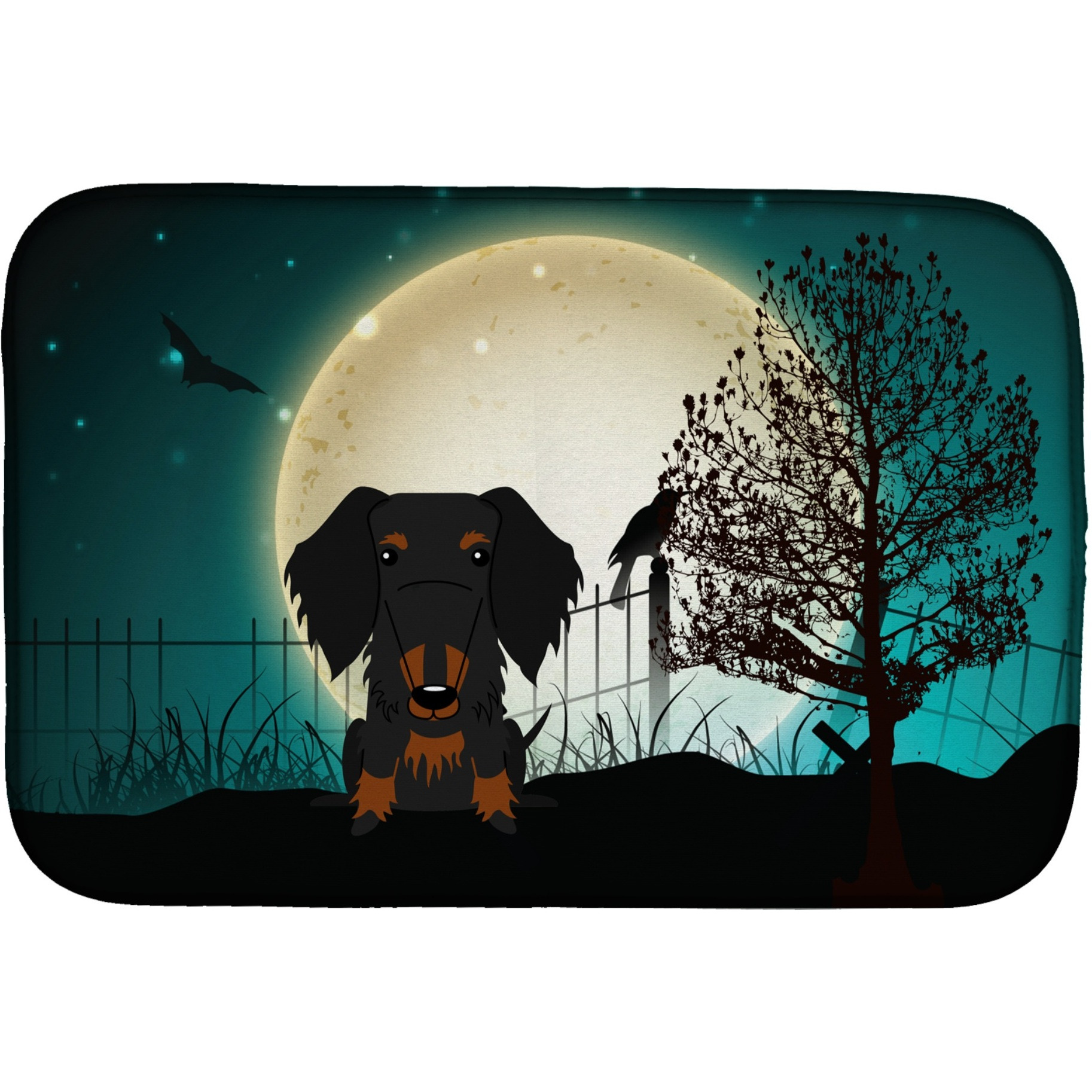 &quotCaroline's Treasures Halloween Scary Wire Haired Dachshund Dish Drying Mat, 14"" x 21"""
