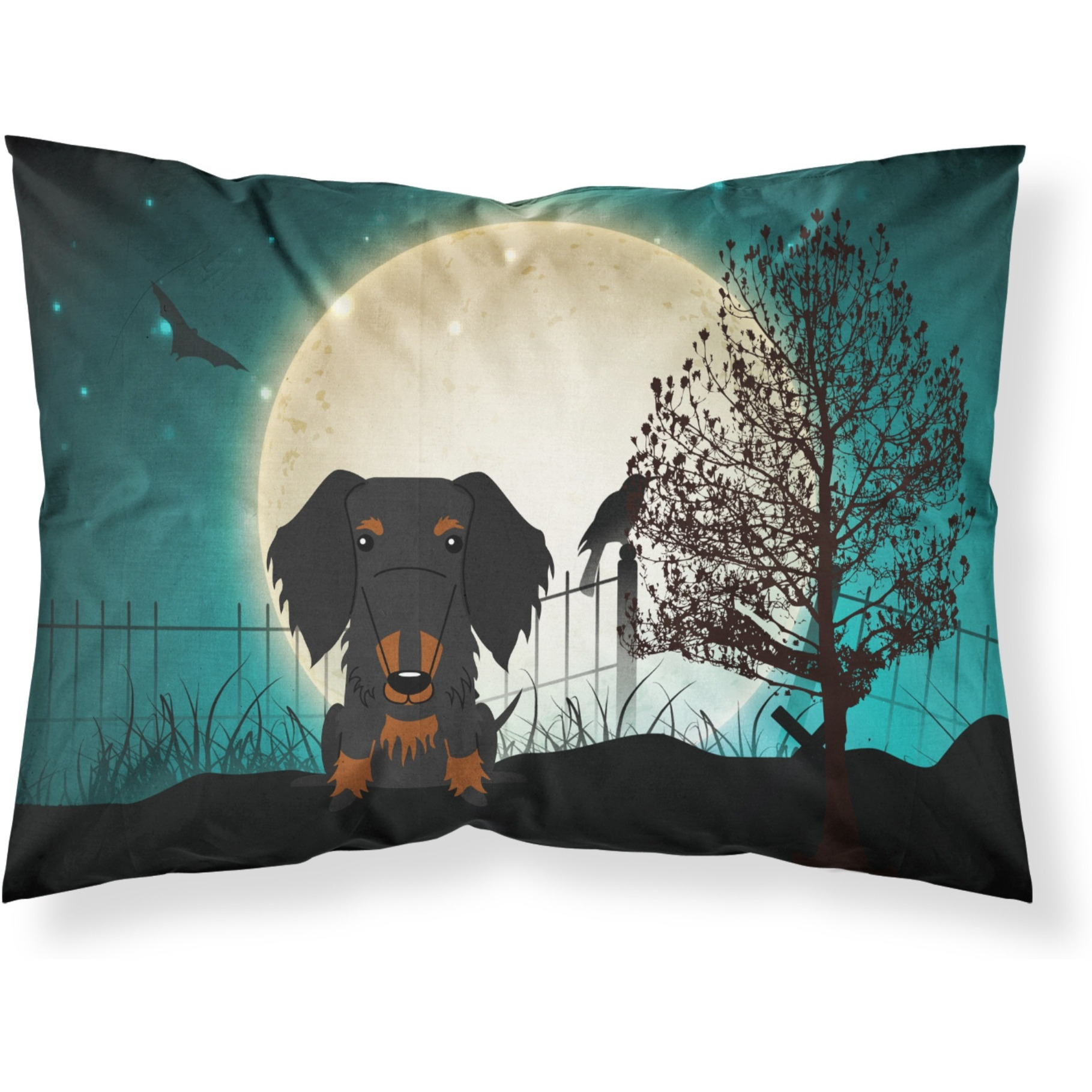Caroline's Treasures Halloween Scary Wire Haired Dachshund Black Tan Fabric Standard Pillowcase BB2317PILLOWCASE