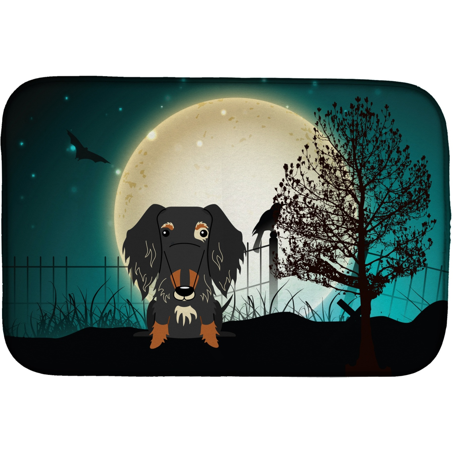 &quotCaroline's Treasures Halloween Scary Wire Haired Dachshund Dapple Dish Drying Mat, 14"" x 21"""