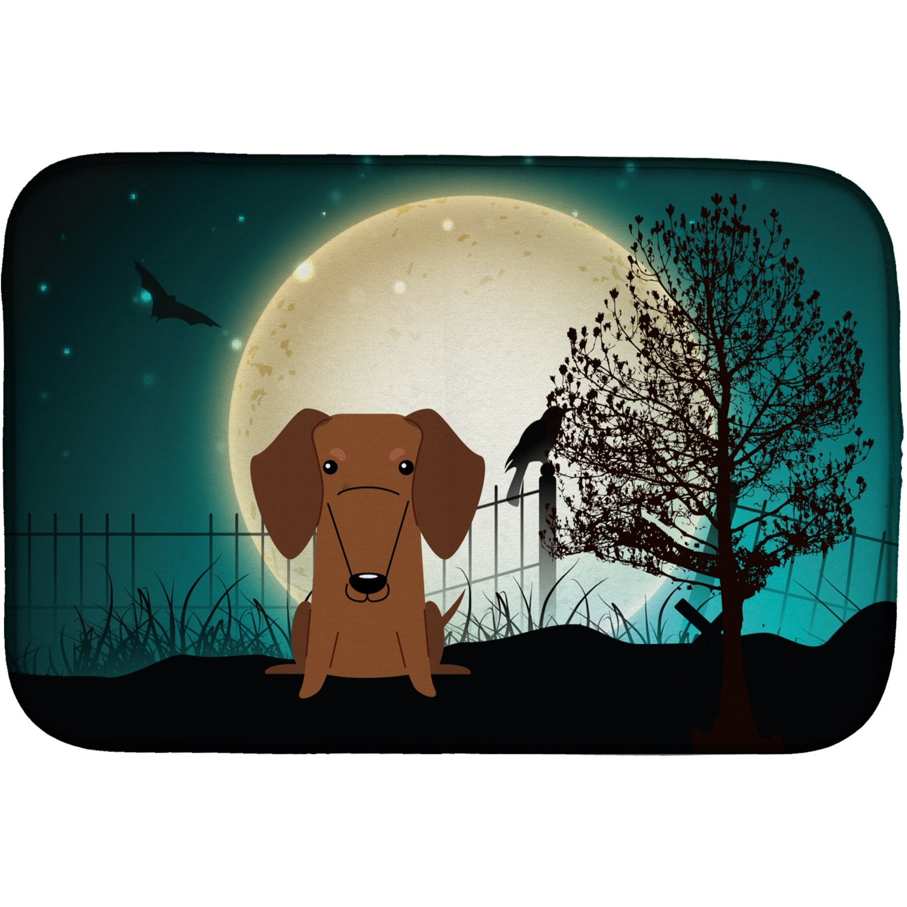 &quotCaroline's Treasures Halloween Scary Dachshund Red Brown Dish Drying Mat, 14 x 21"
