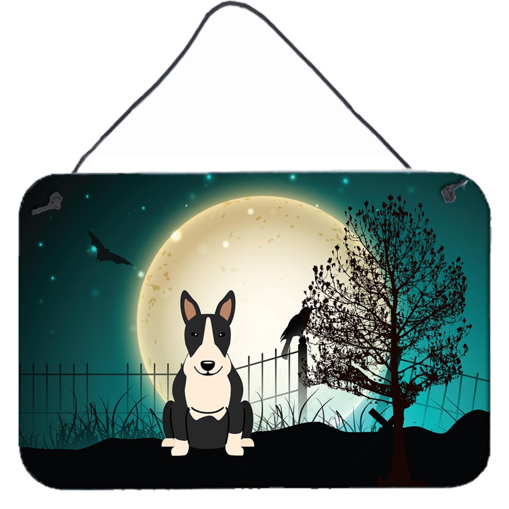 &quotCaroline's Treasures Halloween Scary Bull Terrier Black White Wall or Door Hanging Prints BB2323DS812, 8"" x 12"", Multicolor"