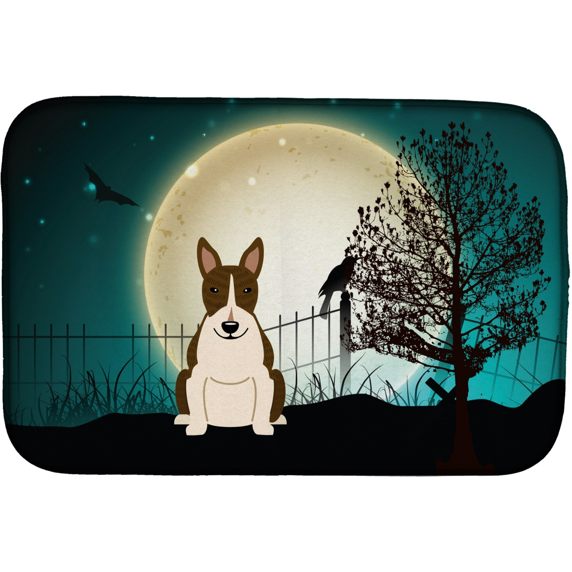 &quotCaroline's Treasures Halloween Scary Bull Terrier Dark Brindle Dish Drying Mat, 14 x 21"