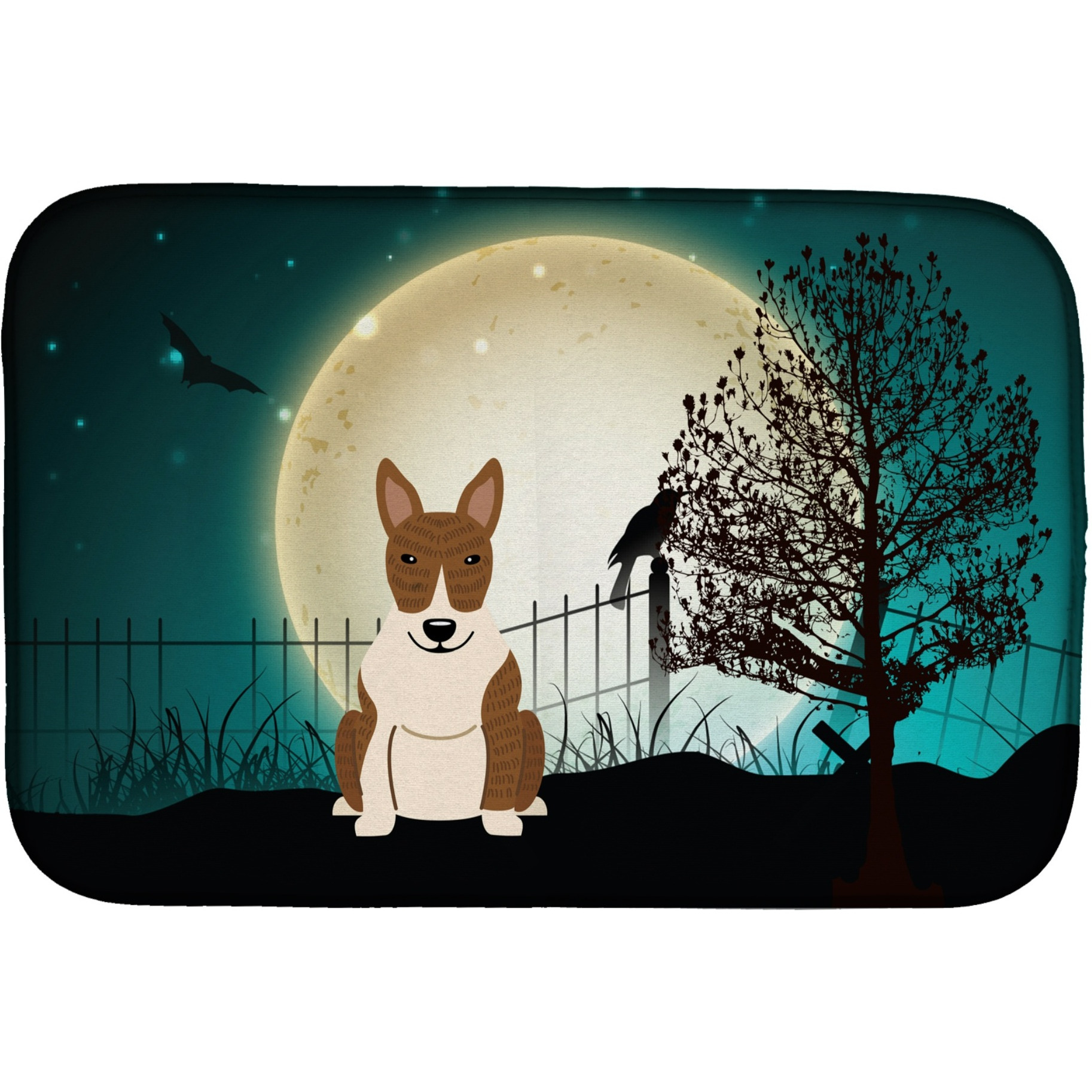 &quotCaroline's Treasures Halloween Scary Bull Terrier Brindle Dish Drying Mat, 14"" x 21"""