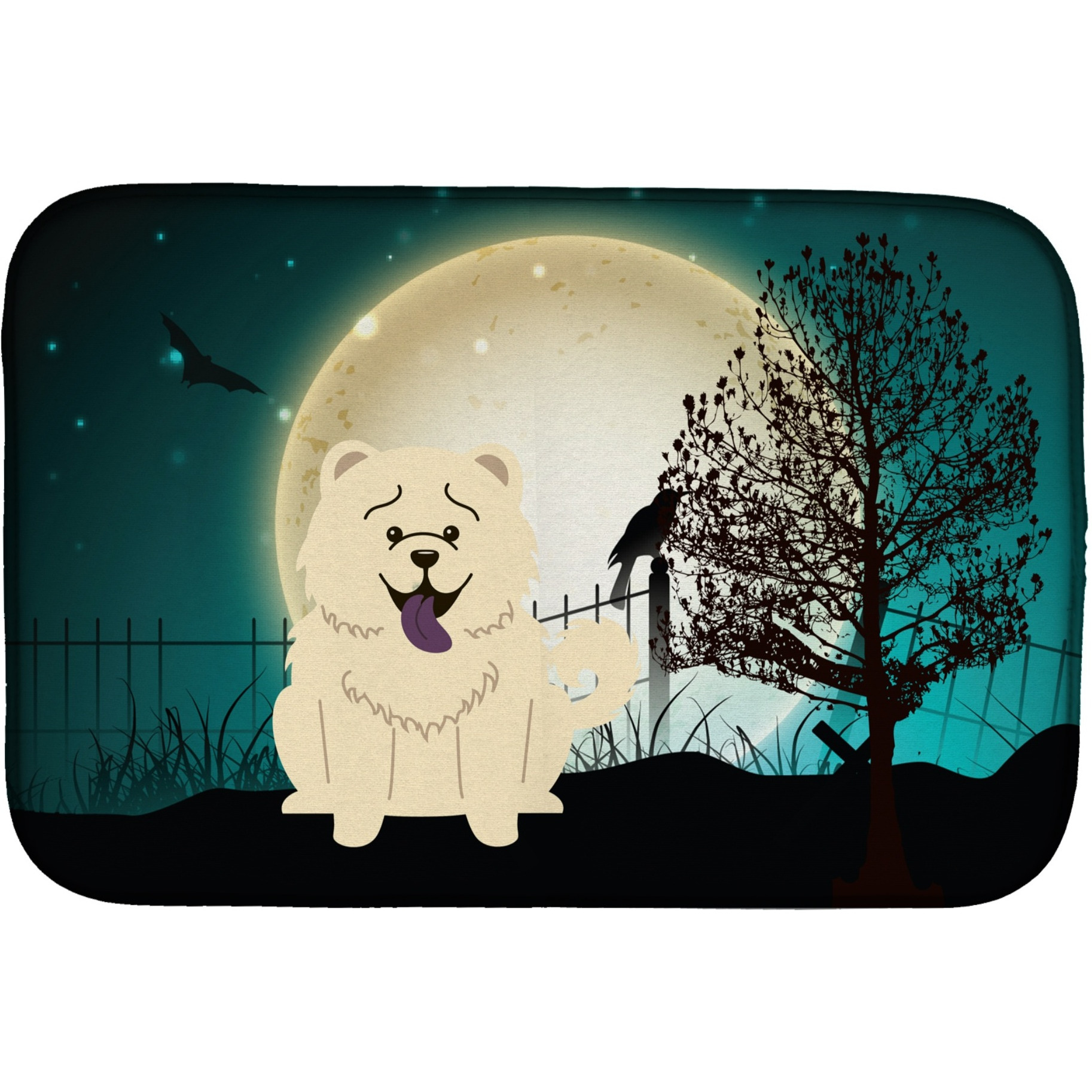 &quotCaroline's Treasures Halloween Scary Chow White Dish Drying Mat, 14"" x 21"""
