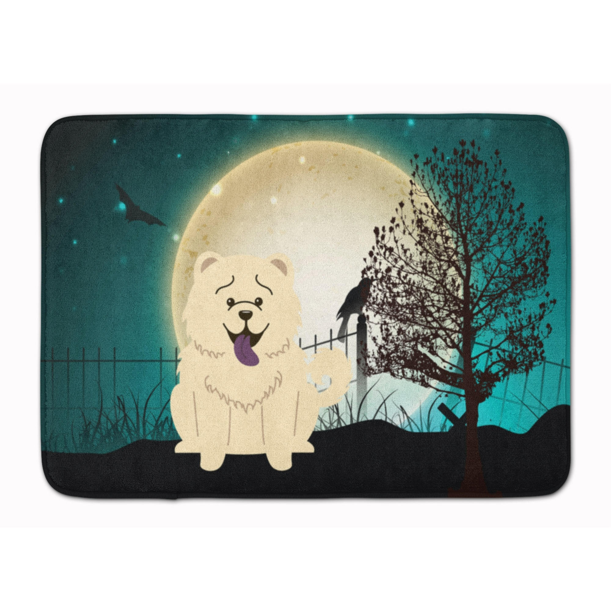 &quotCaroline's Treasures Halloween Scary Chow White Floor Mat, 19"" x 27"", Multicolor"