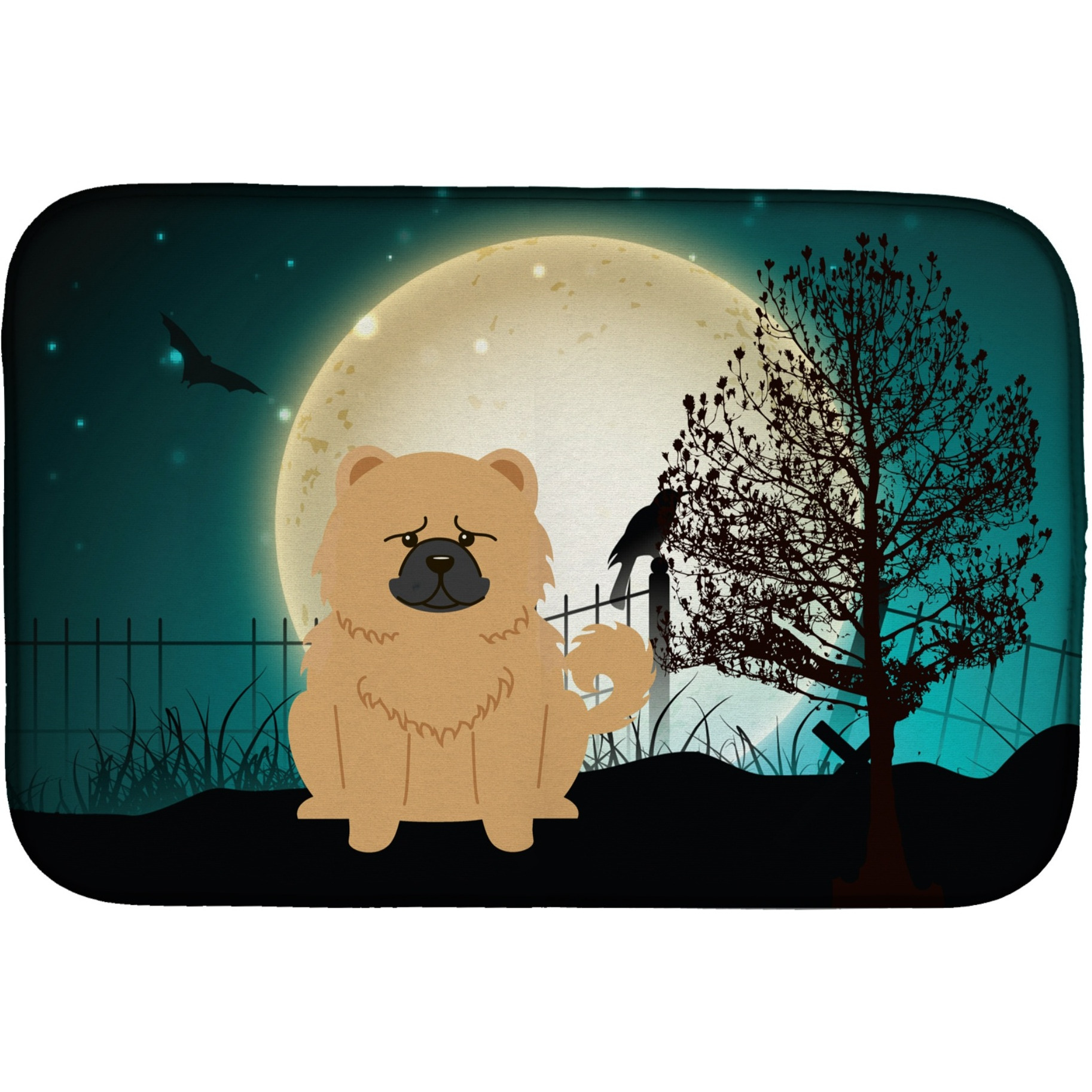 &quotCaroline's Treasures Halloween Scary Chow Cream Dish Drying Mat, 14"" x 21"""
