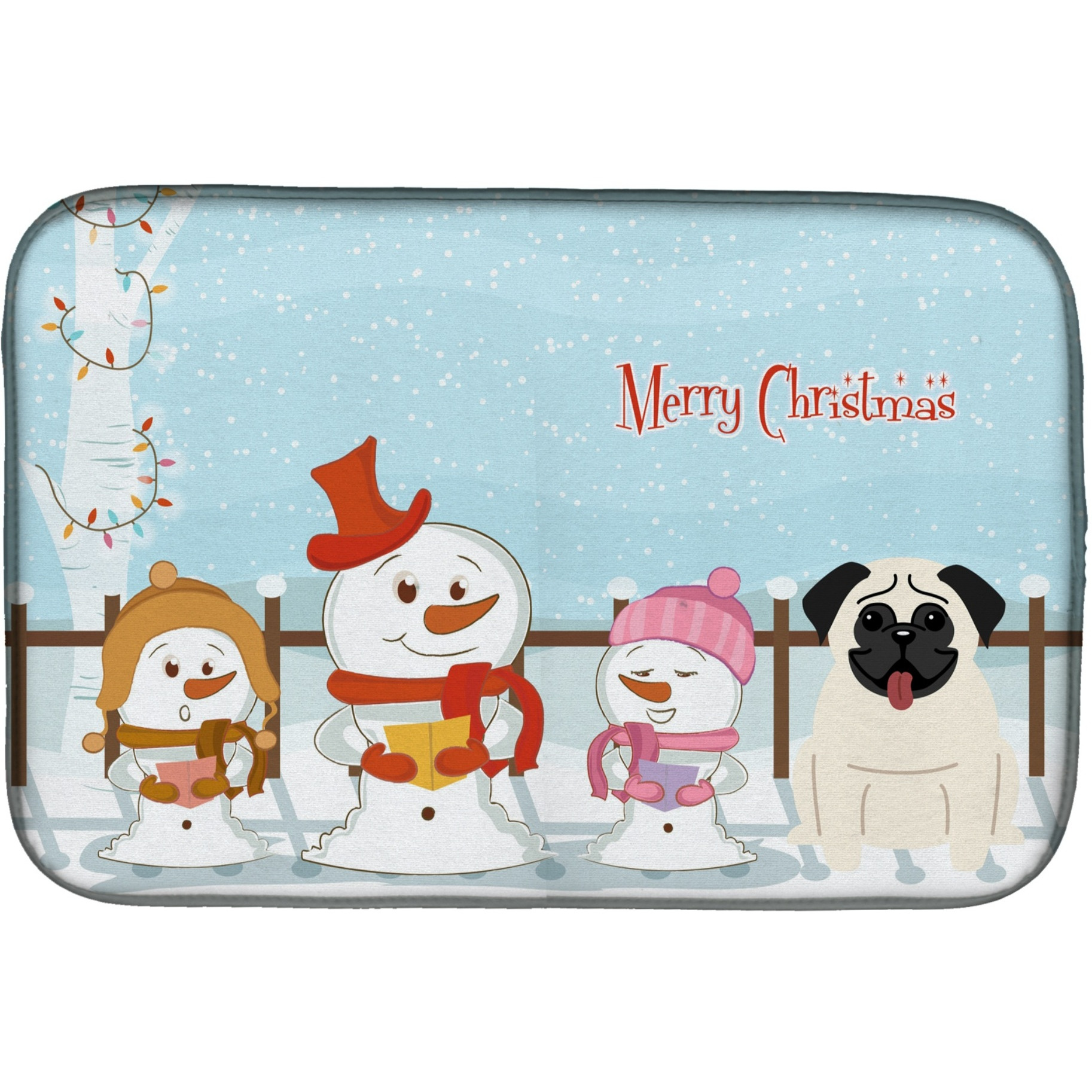 &quotCaroline's Treasures Pug Cream Dish Drying Mat, 14"" x 21"", Christmas Carolers"