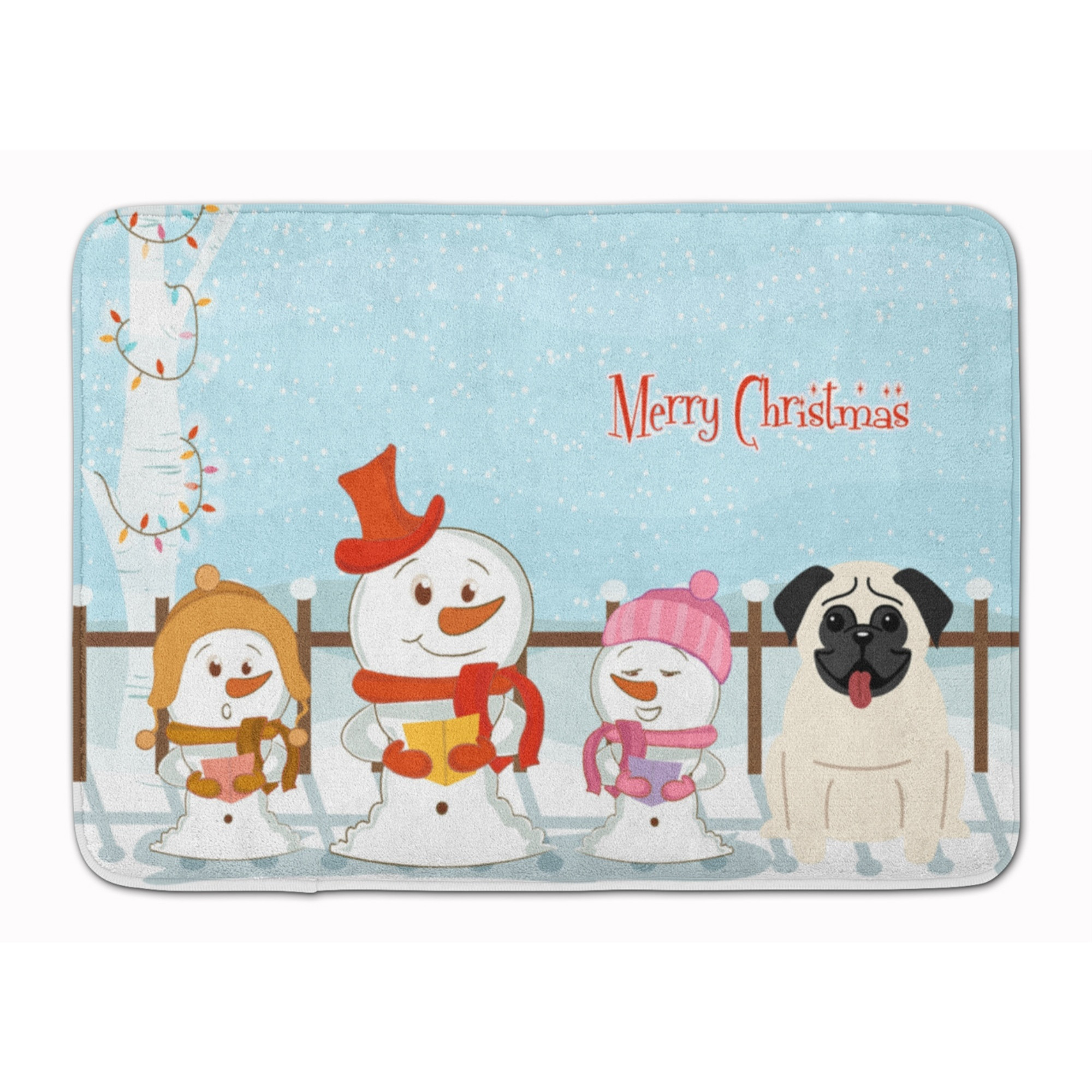 &quotCaroline's Treasures Merry Christmas Carolers Pug Cream Floor Mat, 19"" x 27"", Multicolor"