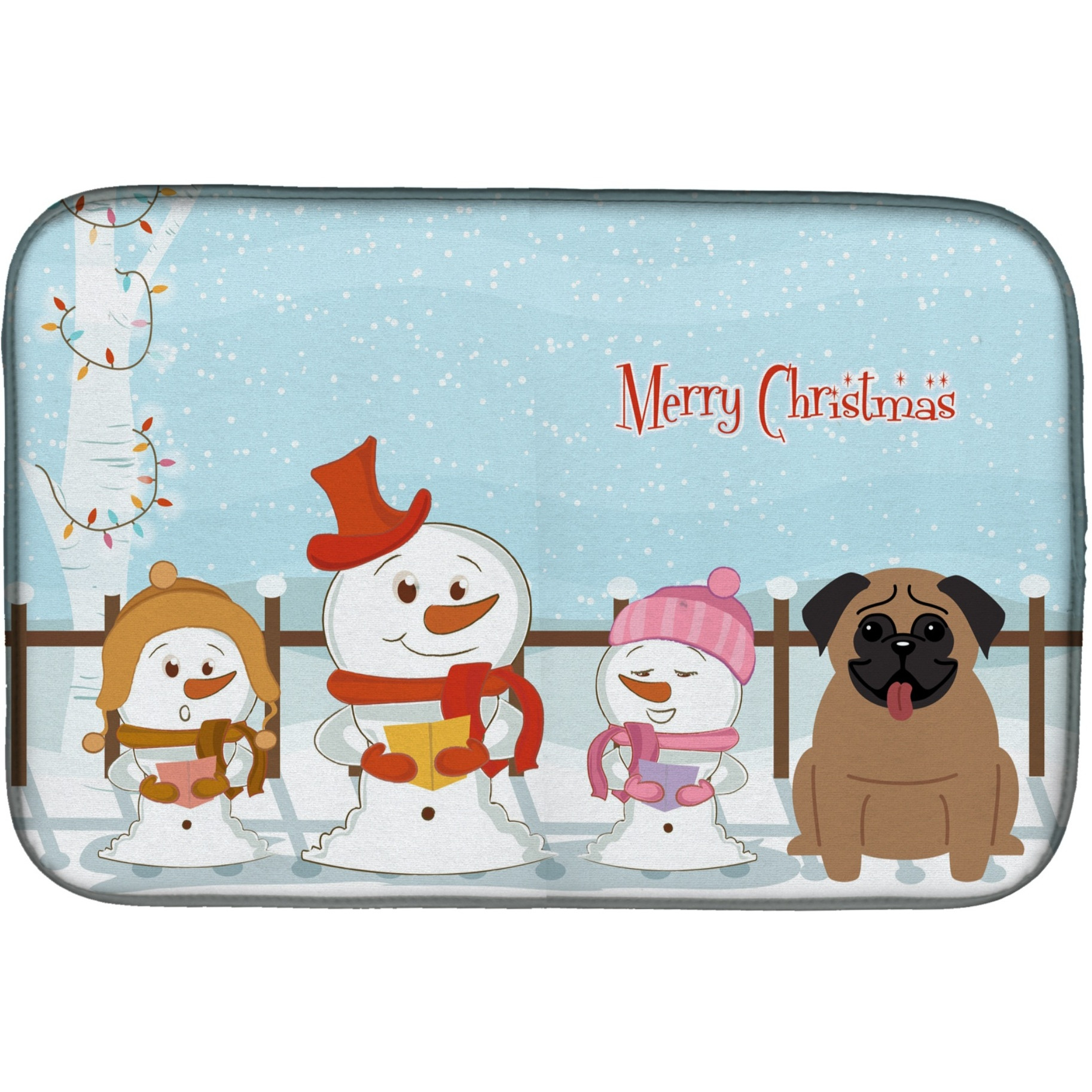 &quotCaroline's Treasures Merry Christmas Carolers Pug Brown Dish Drying Mat, 14"" x 21"""
