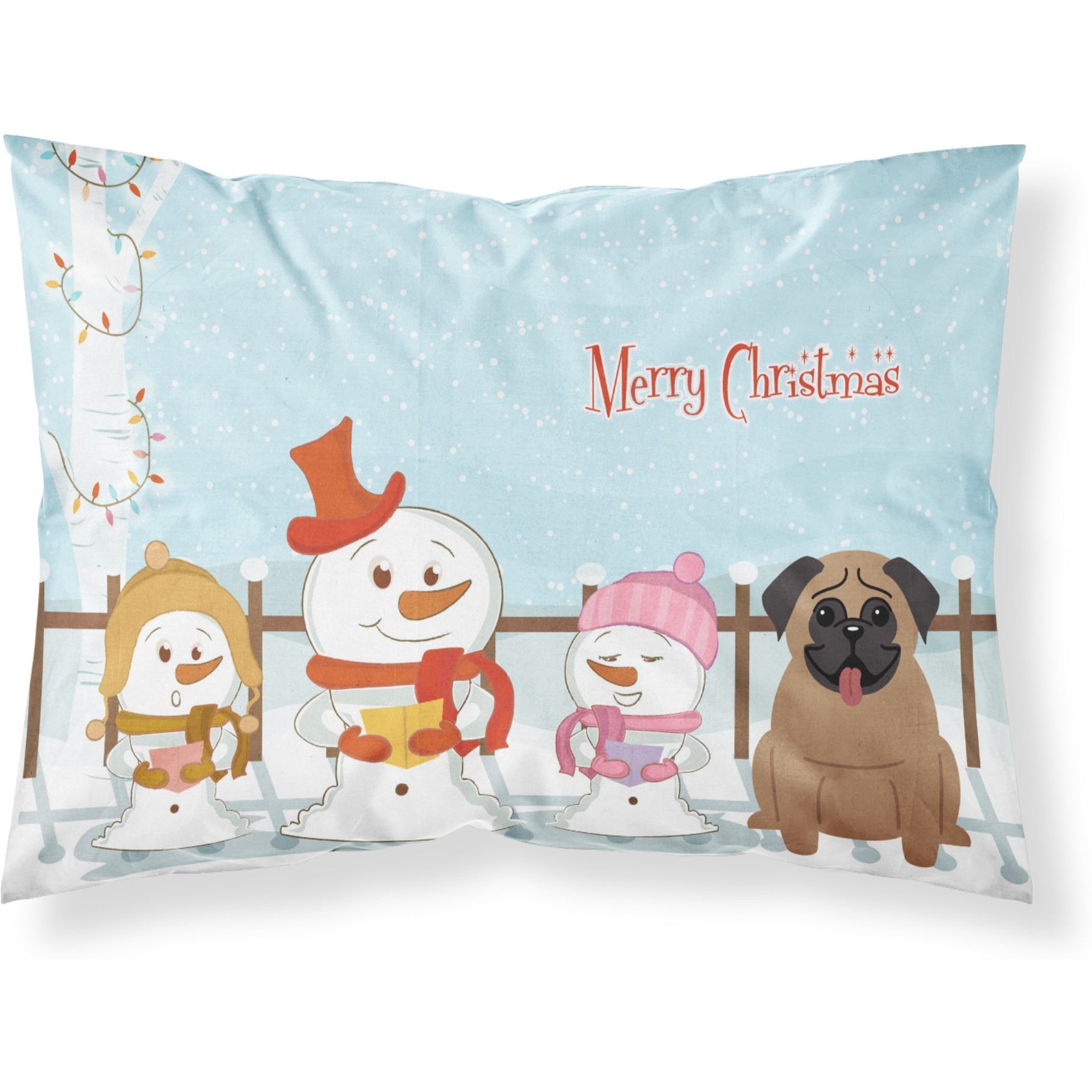 Caroline's Treasures Christmas Carolers Merry Pug Brown Fabric Standard Pillowcase BB2336PILLOWCASE