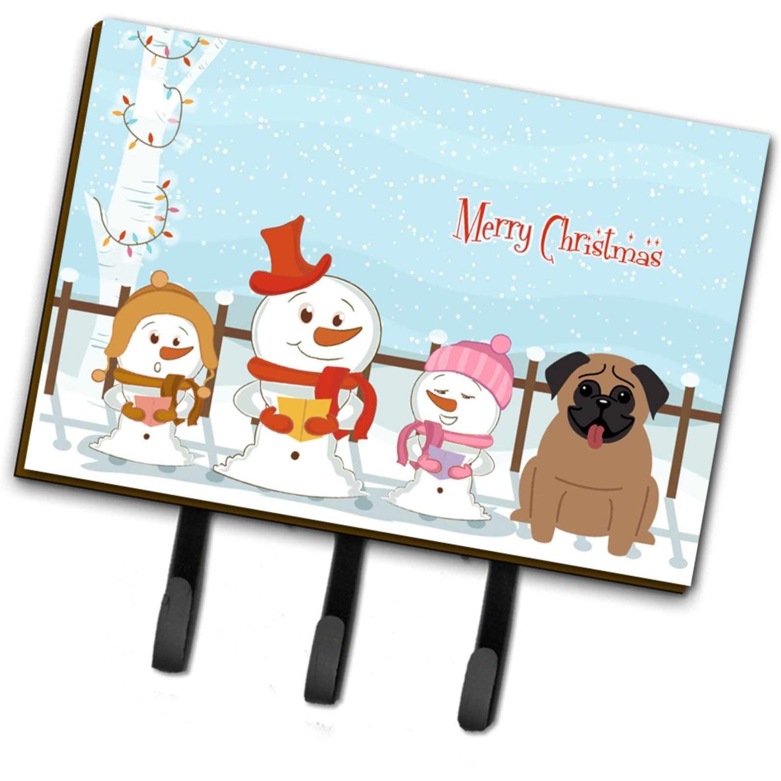 &quotCaroline's Treasures Merry Christmas Carolers Pug Brown Leash or Key Holder BB2336TH68, Triple, Multicolor"