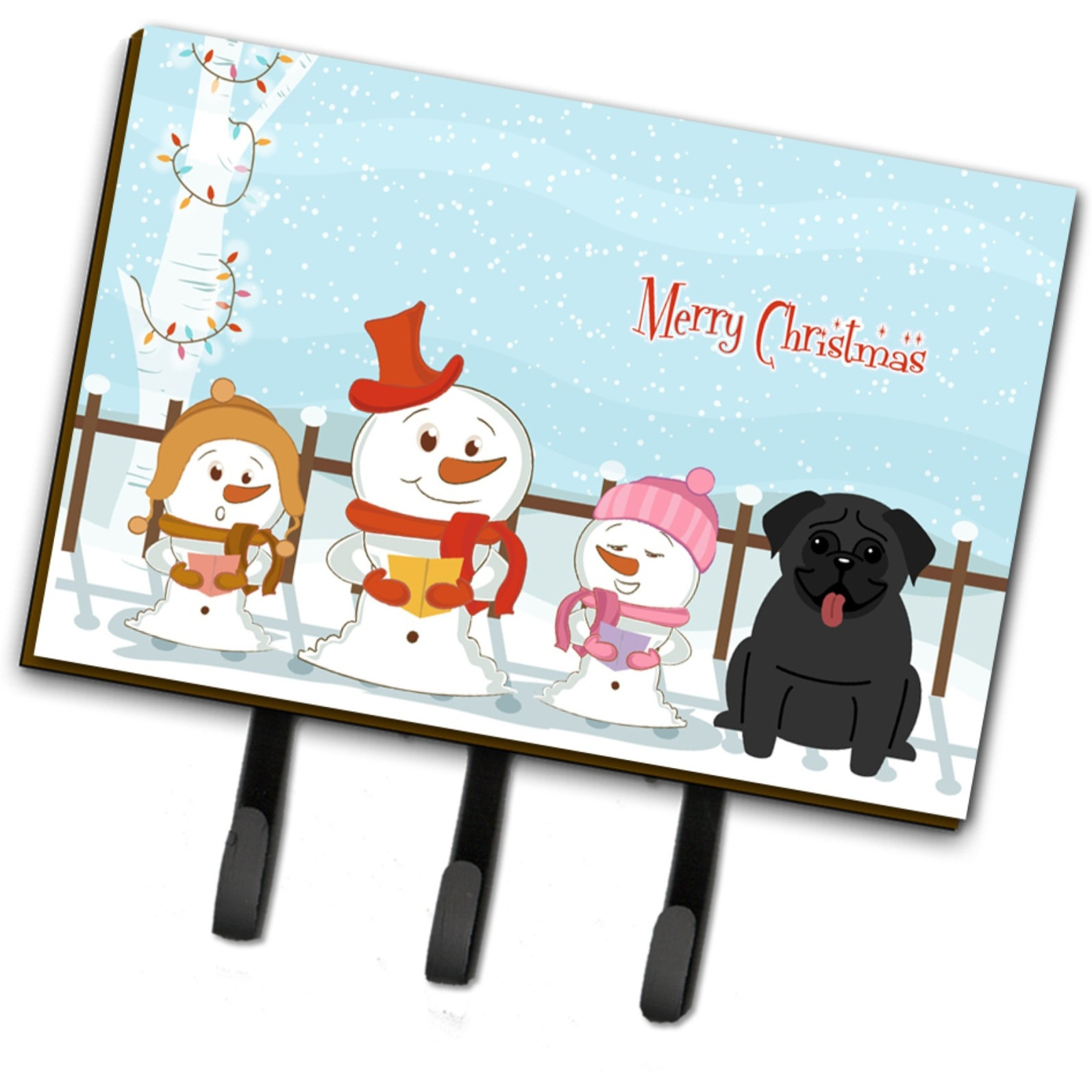 &quotCaroline's Treasures Christmas Carolers Merry Pug Black Leash or Key Holder BB2337TH68, Triple"