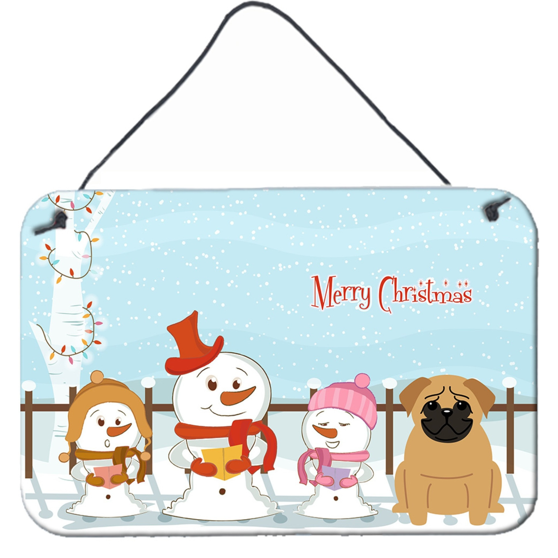 &quotCaroline's Treasures Merry Christmas Carolers Pug Brown Wall or Door Hanging Prints BB2338DS812, 8"" x 12"", Multicolor"