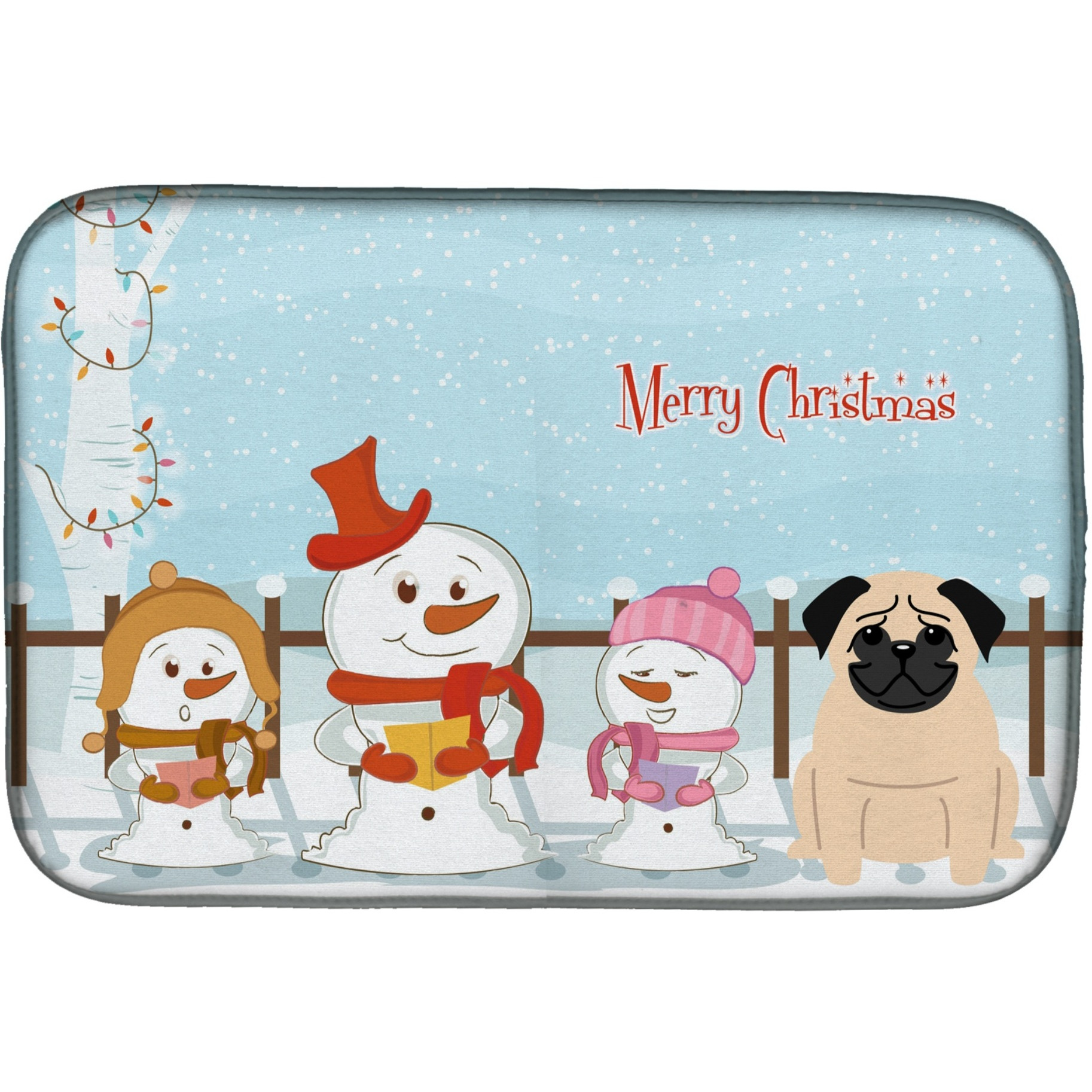 &quotCaroline's Treasures Merry Christmas Carolers Pug Fawn Dish Drying Mat, 14"" x 21"""