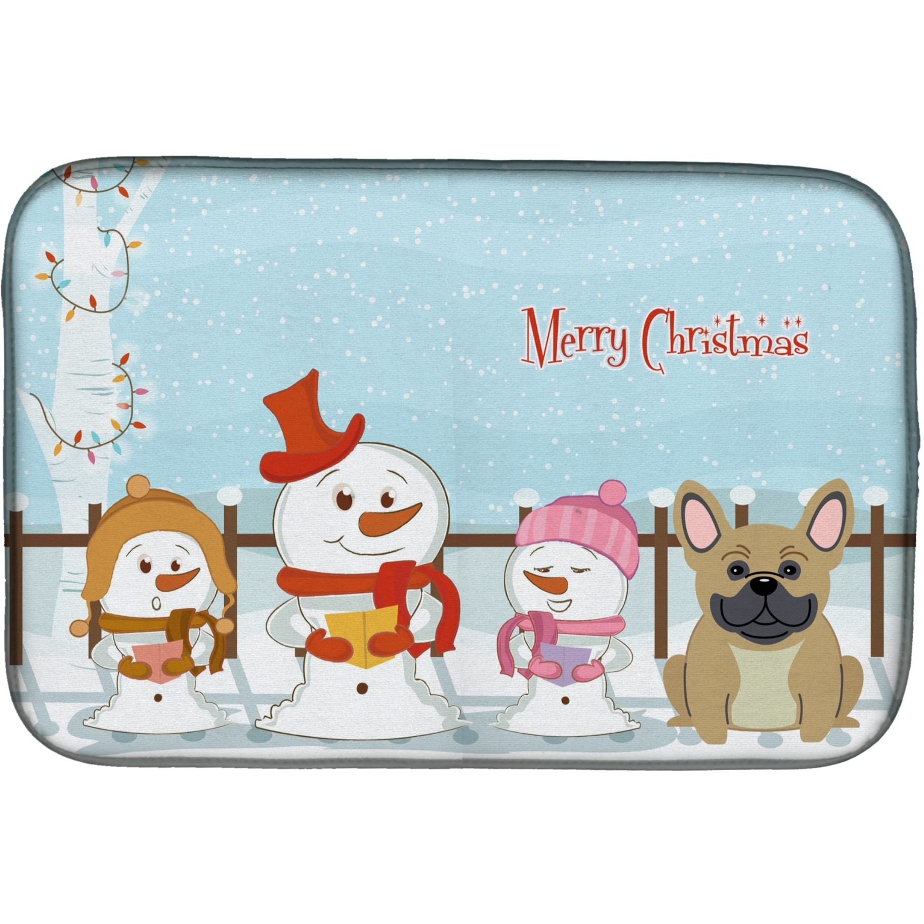 &quotCaroline's Treasures Merry Christmas Carolers French Bulldog Cream Dish Drying Mat, 14"" x 21"""