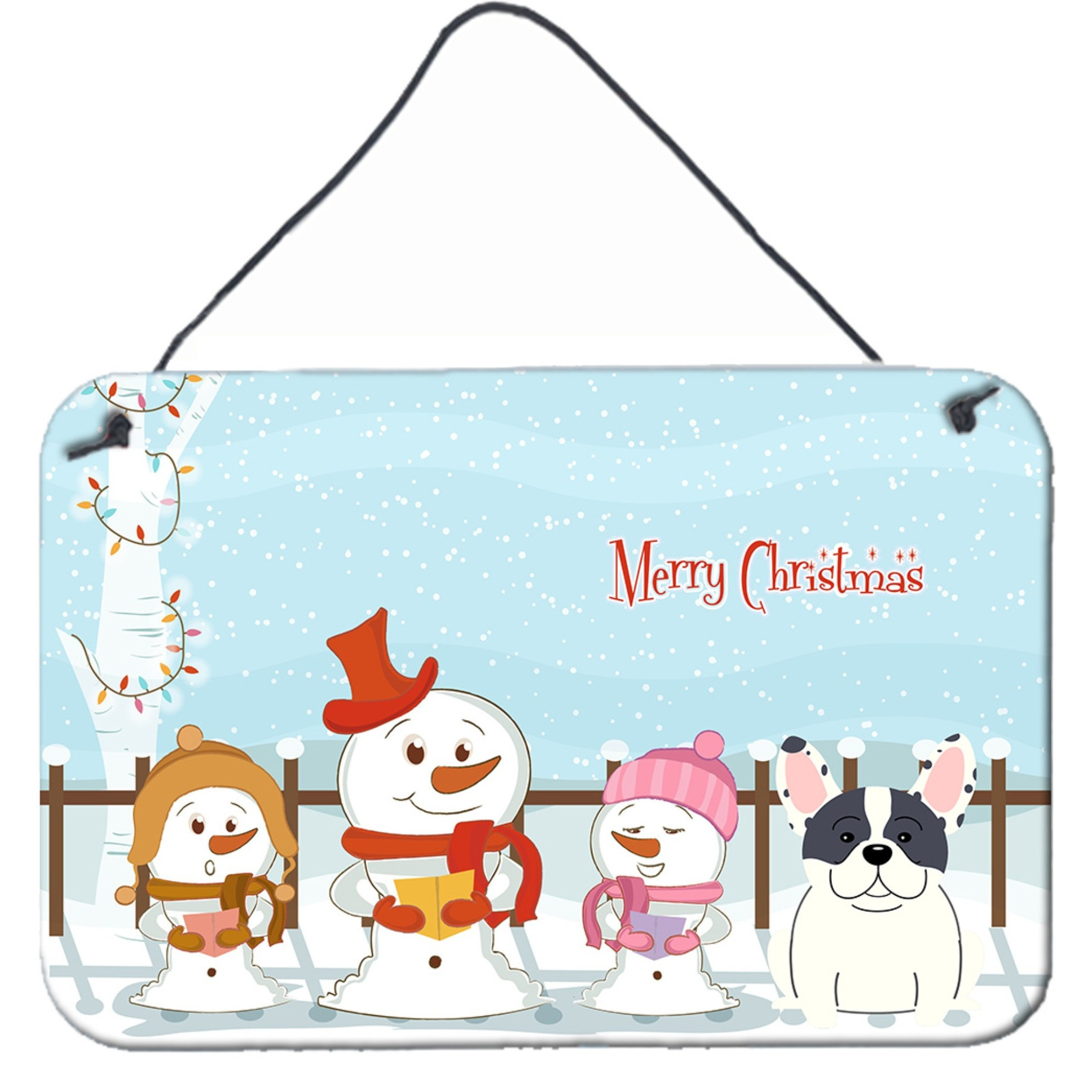 &quotCaroline's Treasures Christmas Carolers Merry French Bulldog Piebald Wall or Door Hanging Prints BB2342DS812, 8"" x 12"""