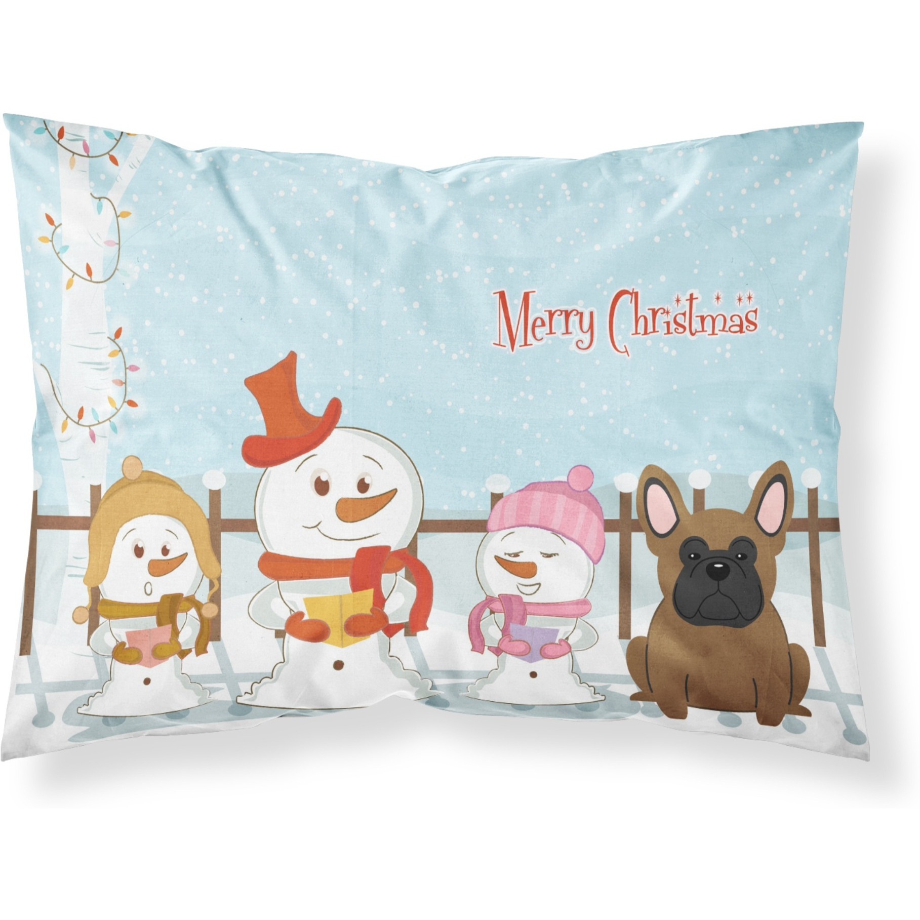 Caroline's Treasures Christmas Carolers Merry French Bulldog Brown Fabric Standard Pillowcase BB2344PILLOWCASE