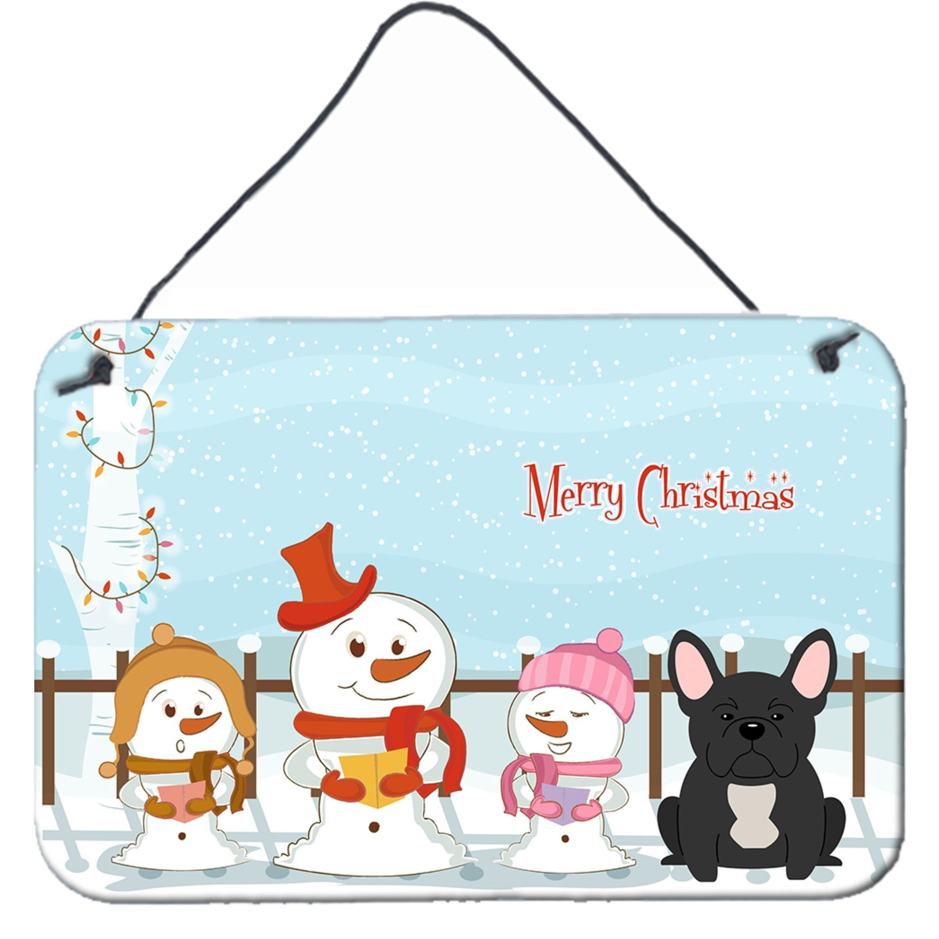 &quotCaroline's Treasures Christmas Carolers Merry French Bulldog Black Wall or Door Hanging Prints BB2345DS812, 8"" x 12"""