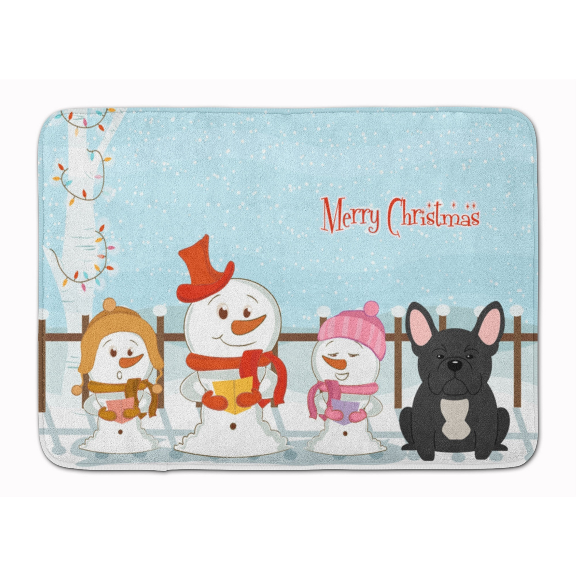 &quotCaroline's Treasures Merry Christmas French Bulldog Black Floor Mat, 19"" x 27"", Multicolor"