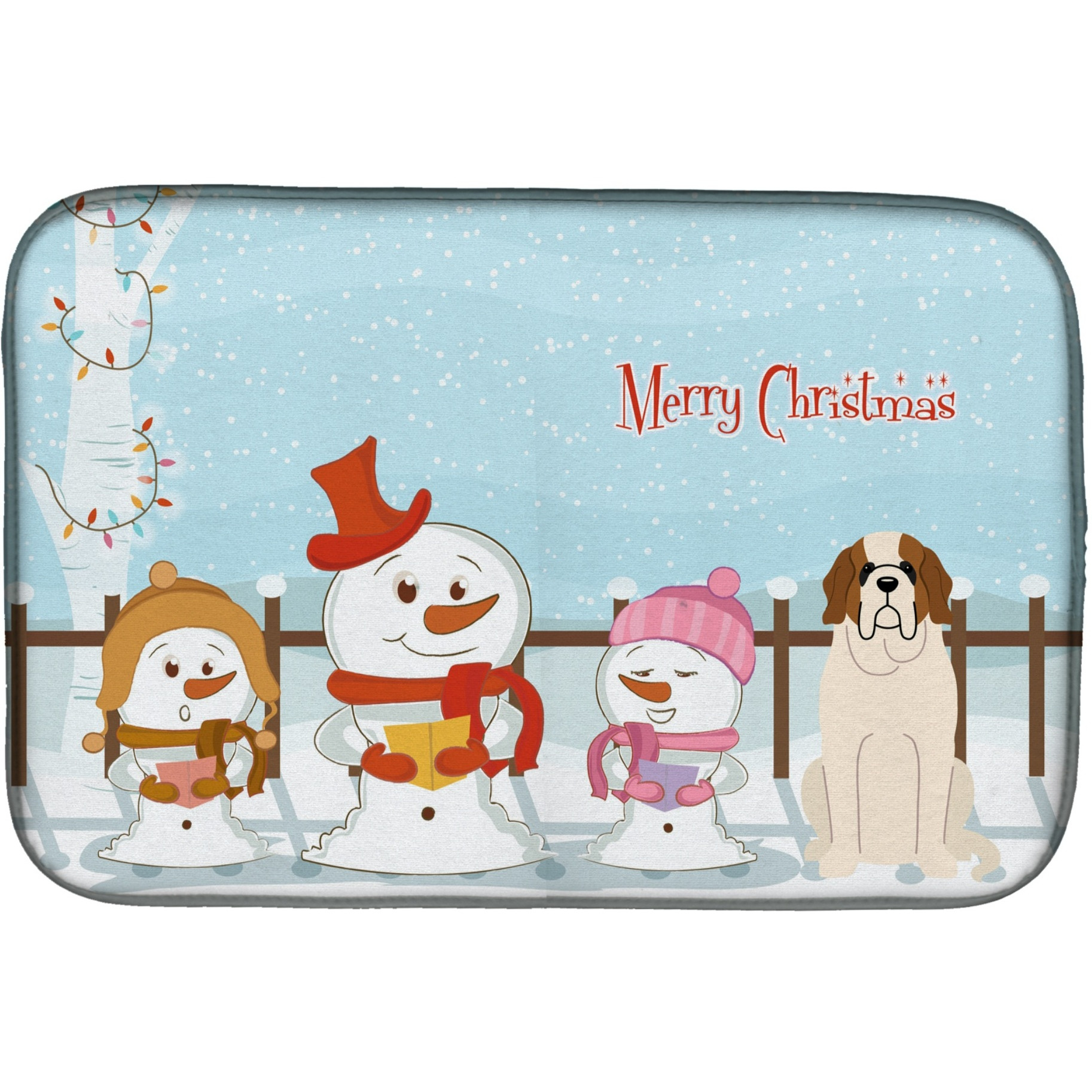 &quotCaroline's Treasures Merry Christmas Carolers Saint Bernard Dish Drying Mat, 14"" x 21"""